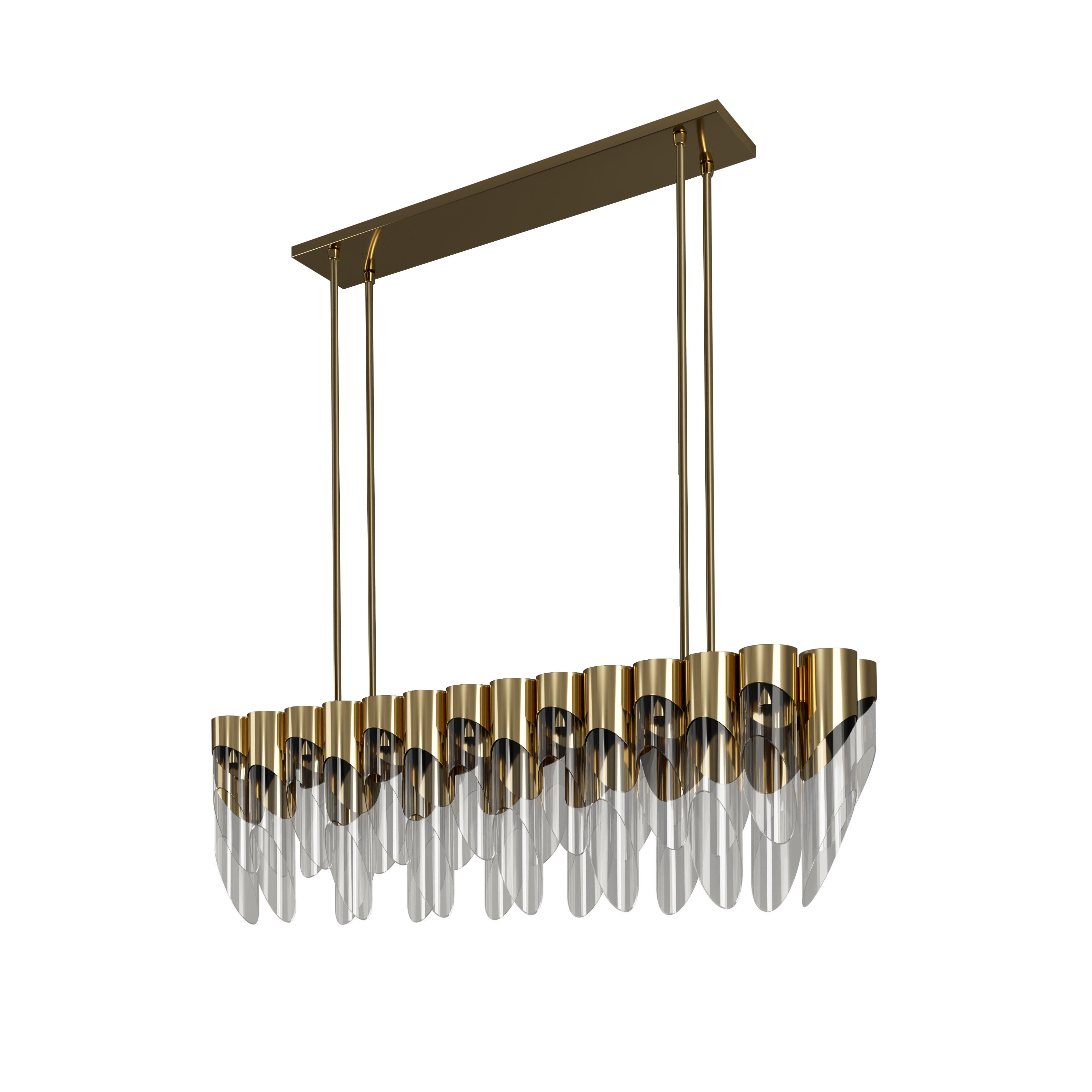 21st Century Bamboo III Suspension Lamp Brass Glass  by Creativemary For Sale 1