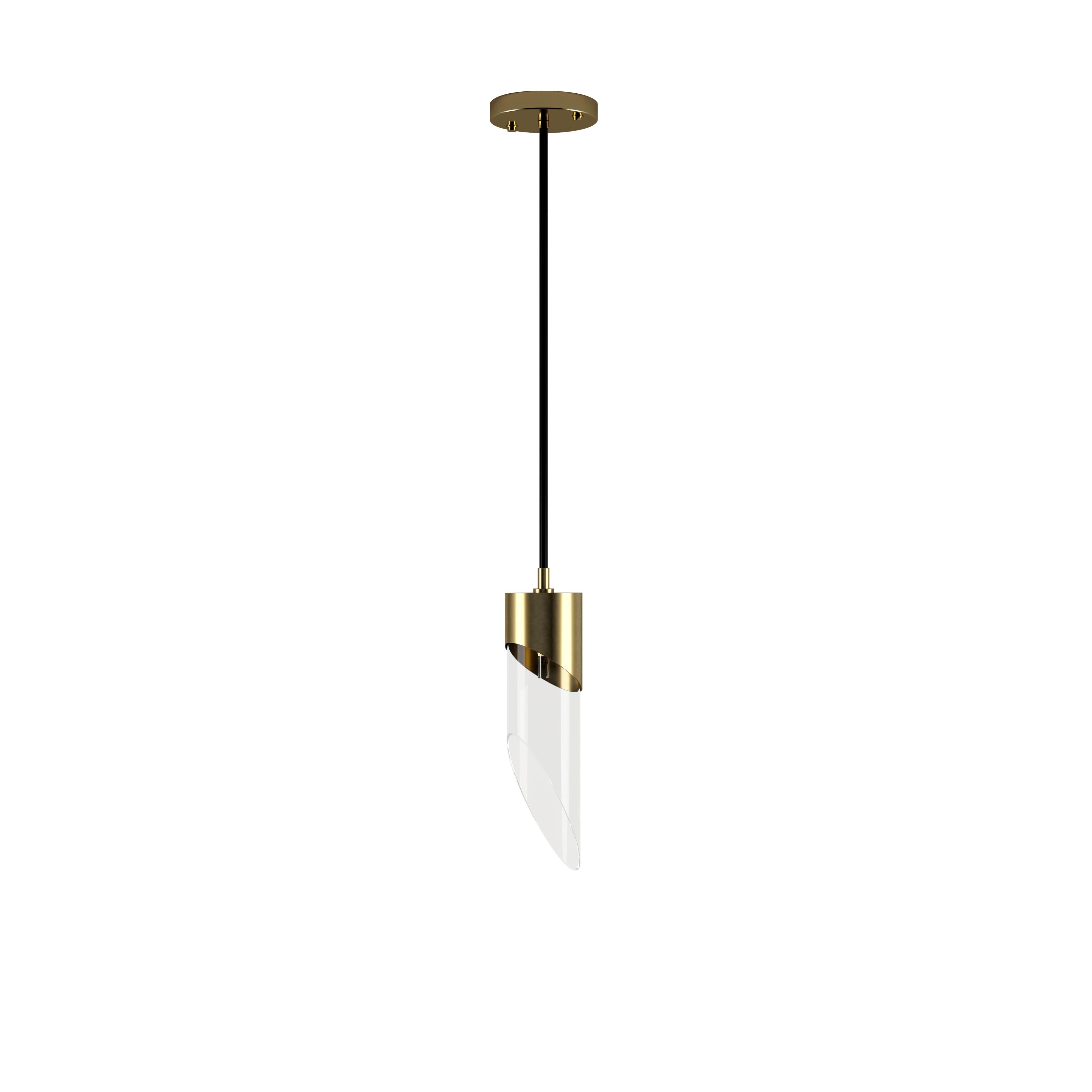 Contemporary 21st Century Bamboo Pendant Lamp Brass Glass  by Creativemary For Sale