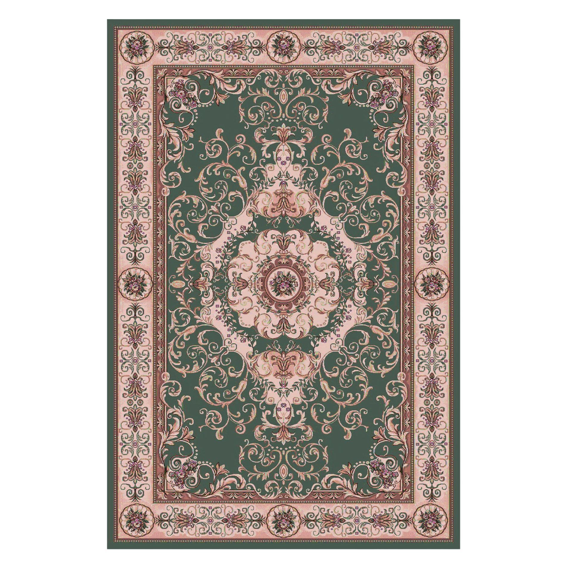 21st Century Bamboo Silk Handbraided Rug by Modenese Interiors, Pink, Emerald