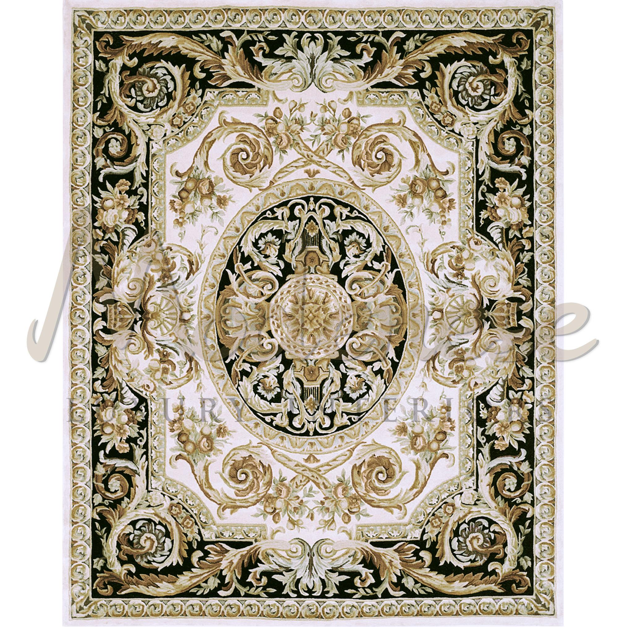 Shiny 100% bamboo silk oriental rug handbraided by skilled Italian artisans for the design brand Modenese Luxury Interiors. This item goes best with neoclassical furnishings in private living room. Intricate pattern of baroque squiggles displaying
