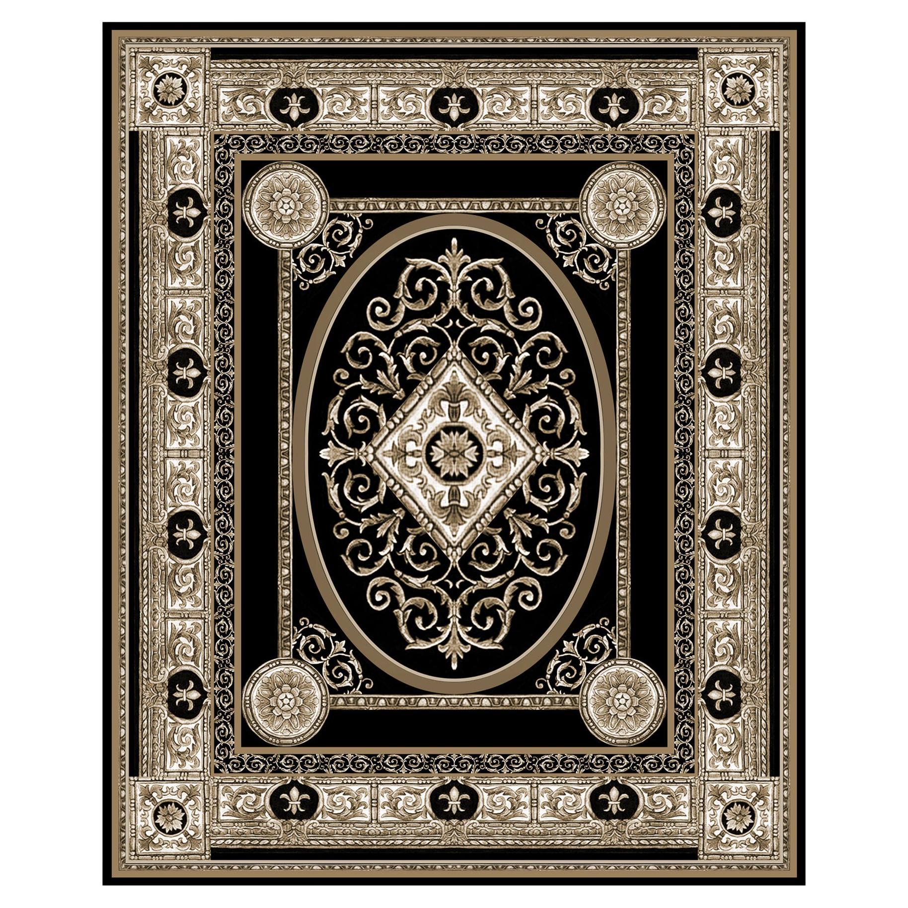 21st Century Bamboo Silk Handknotted Rug by Modenese Interiors, Black&White For Sale