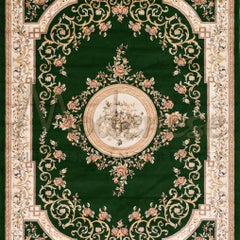 21st Century Bamboo Silk Handknotted Rug by Modenese Interiors, Green&White