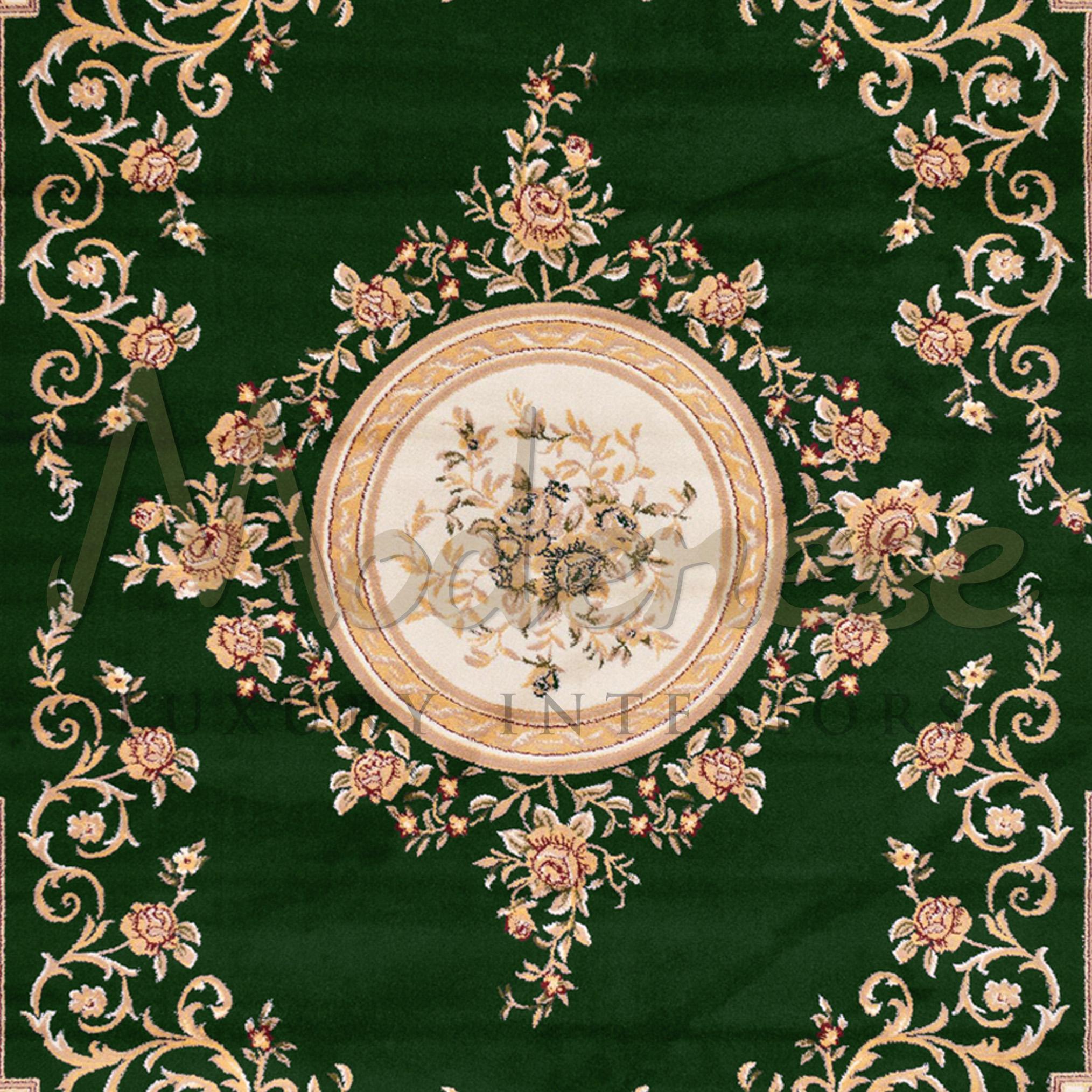 Italian 21st Century Bamboo Silk Handknotted Rug by Modenese Interiors, Green&White For Sale