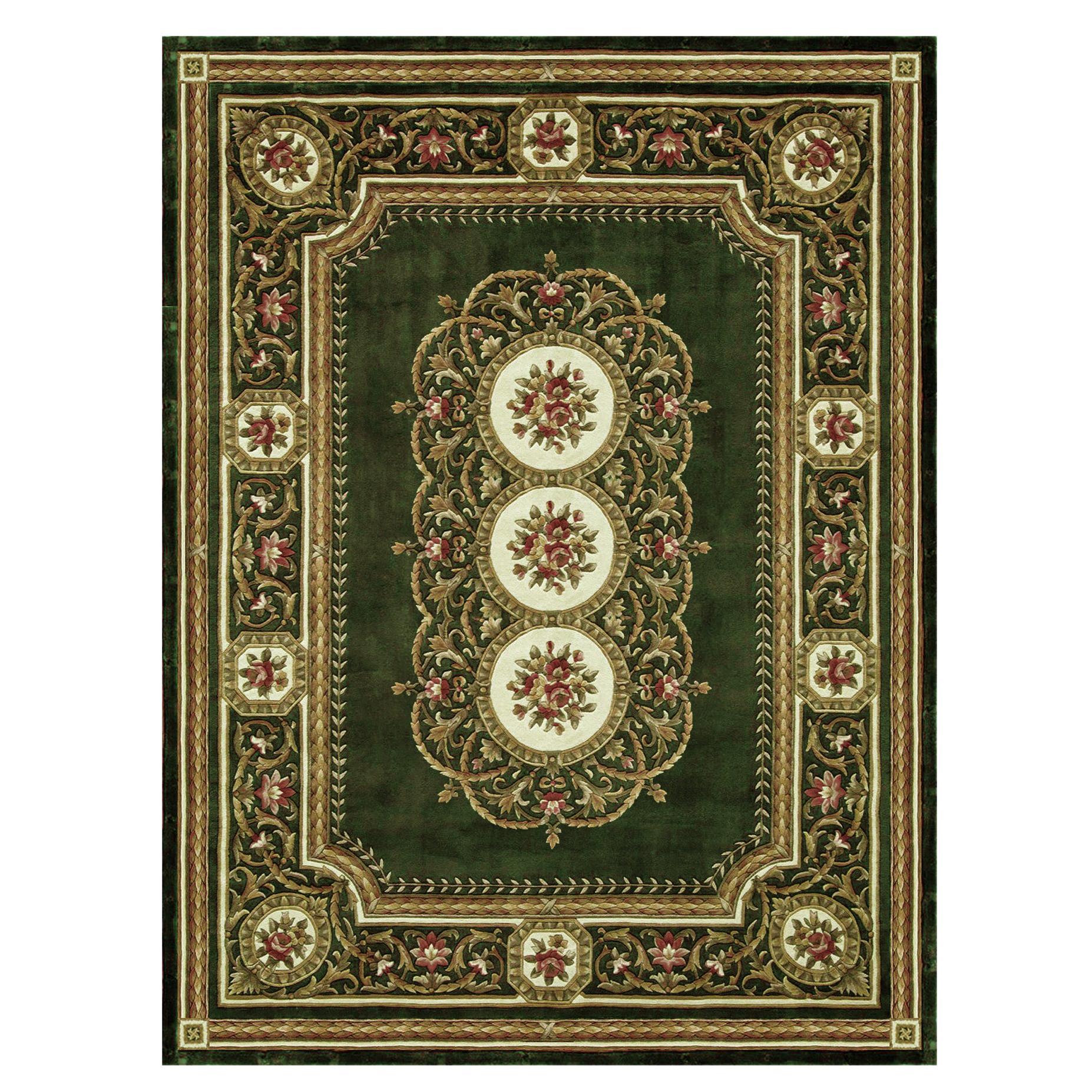 21st Century Bamboo Silk Handknotted Rug by Modenese Interiors, Persian Emerald For Sale