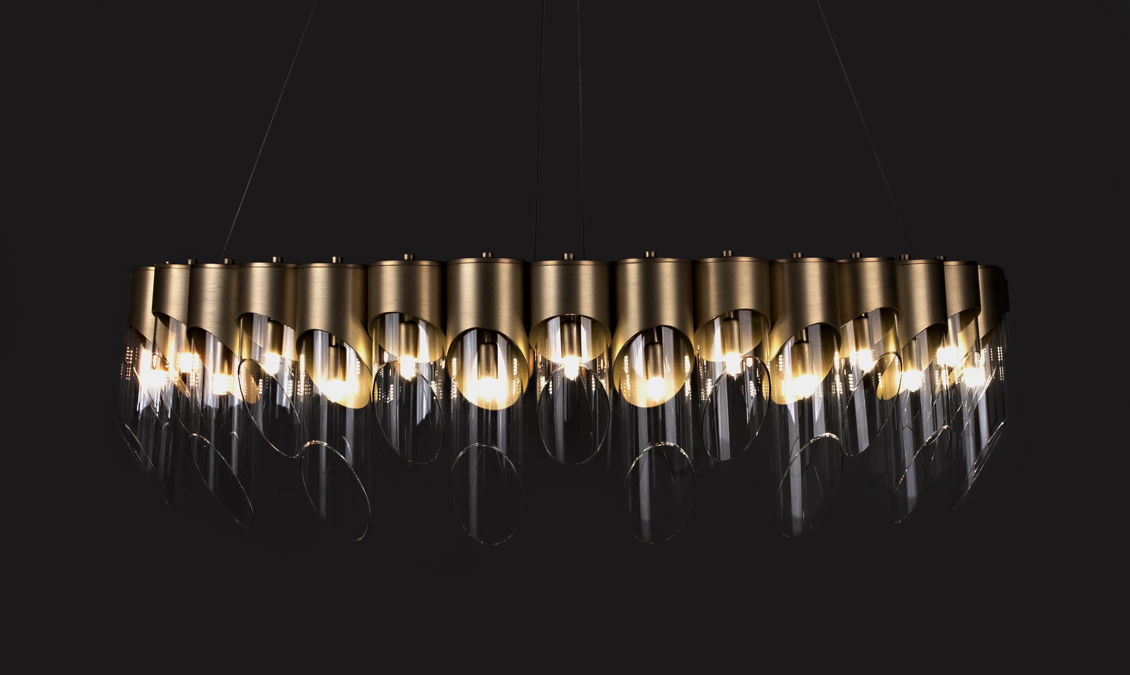 Lampada a sospensione Bamboo del XXI secolo in vetro e ottone Made in Portugal di Creativemary in vendita 4