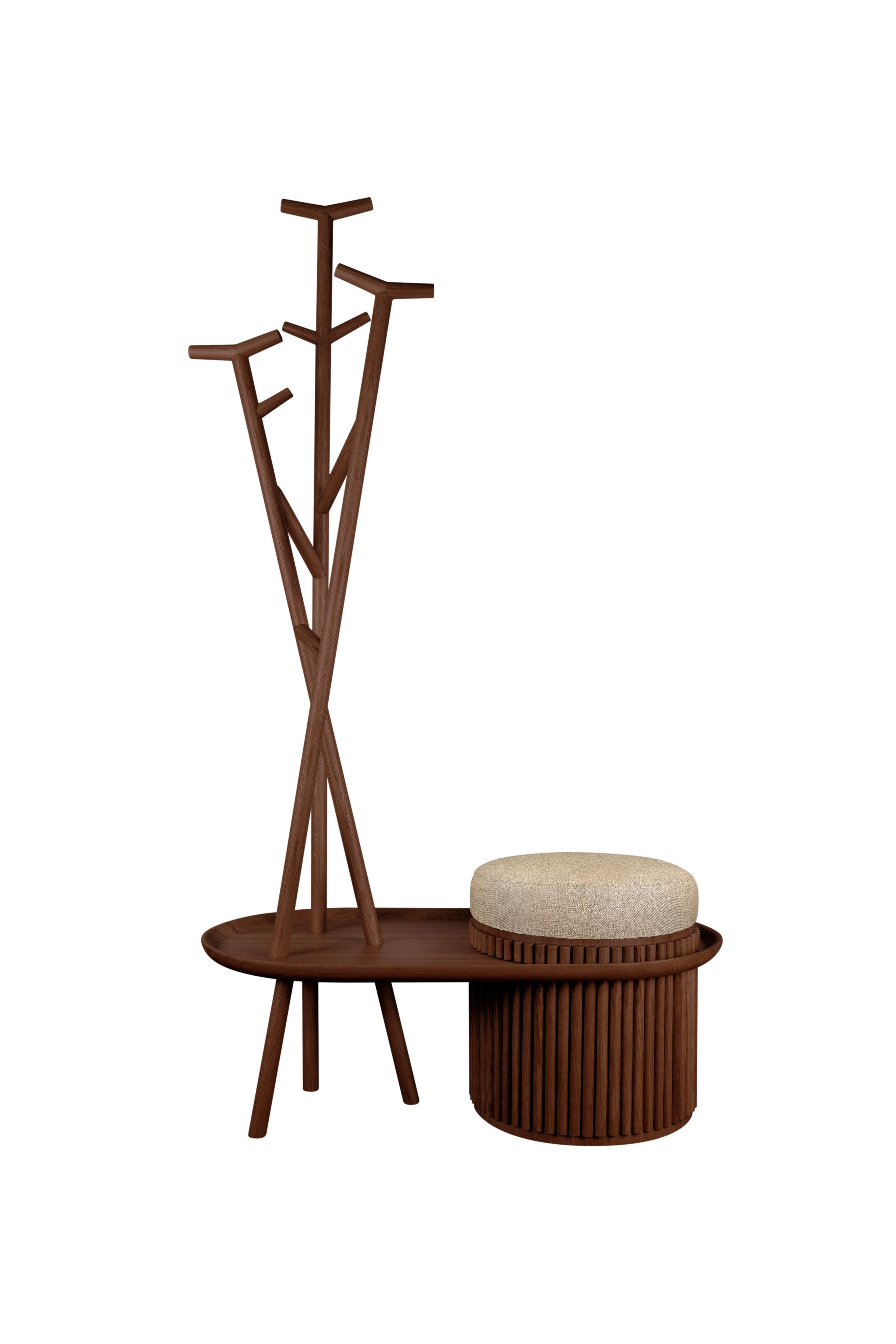 21st Century Barlow Coat Stand Leather Stool and Walnut Wood by Wood Tailors For Sale 1