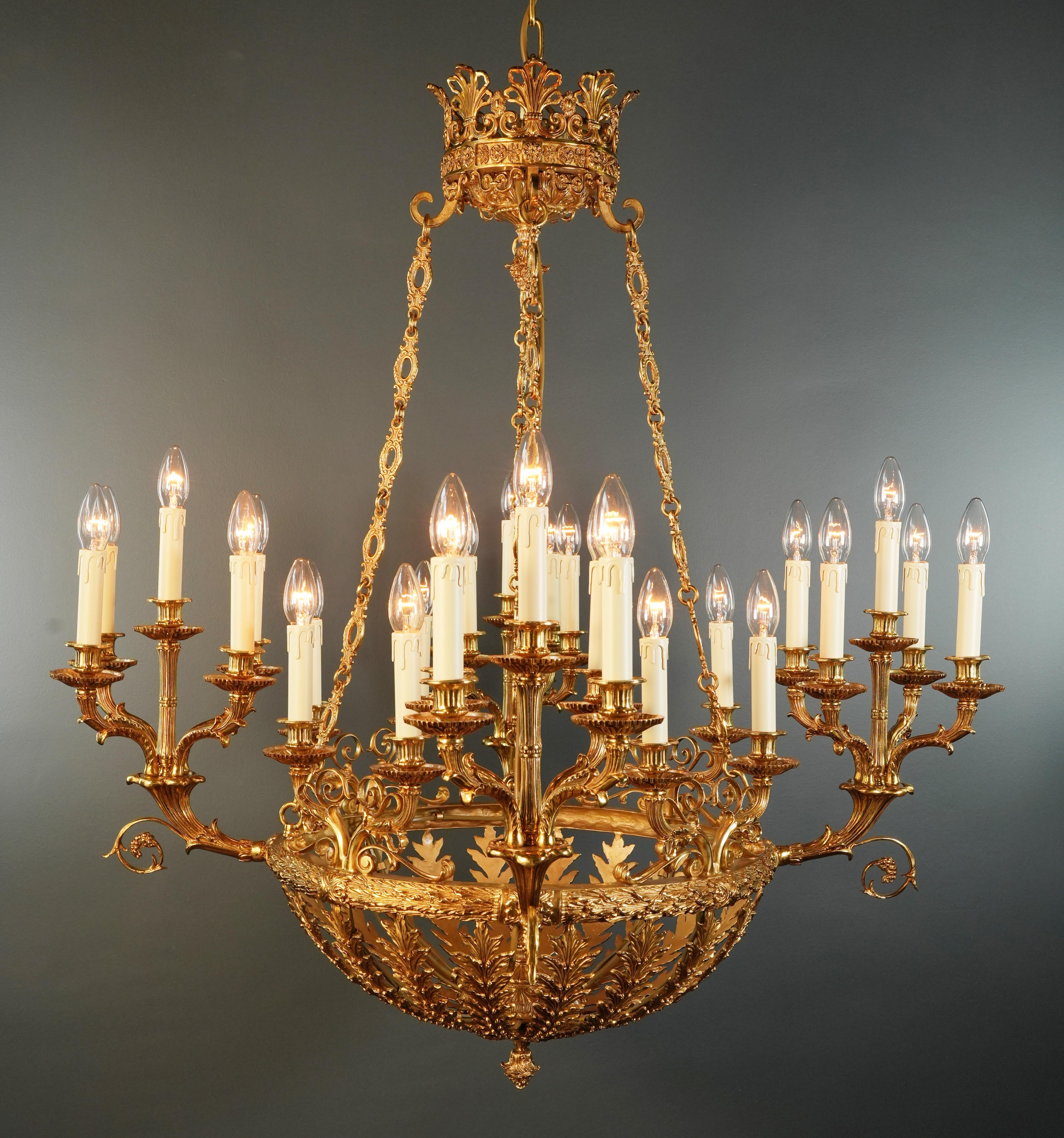 German 21st Century Baroque Brass Empire Chandelier Crystal Lustre Lamp Antique Gold  For Sale