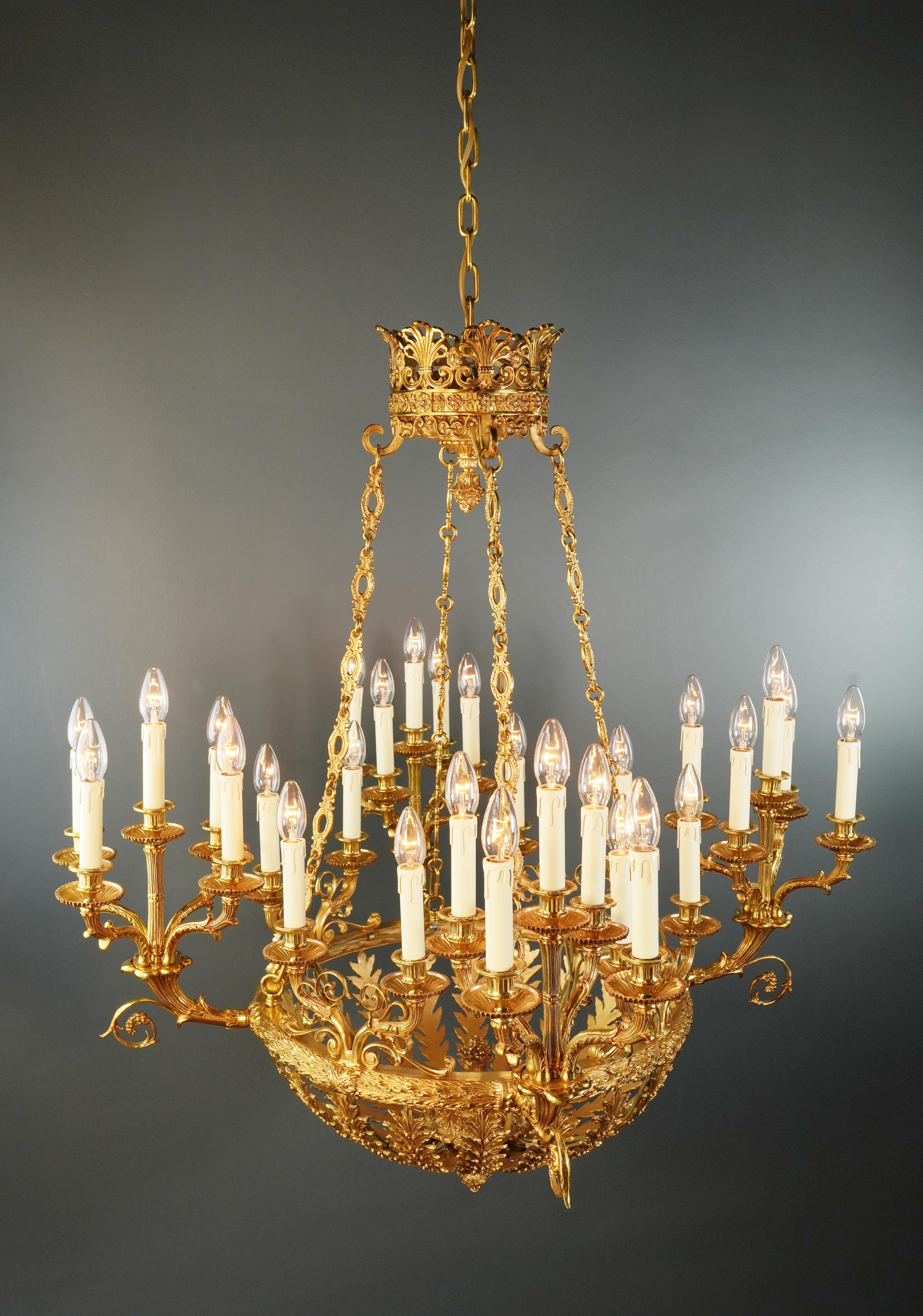 Contemporary 21st Century Baroque Brass Empire Chandelier Crystal Lustre Lamp Antique Gold  For Sale
