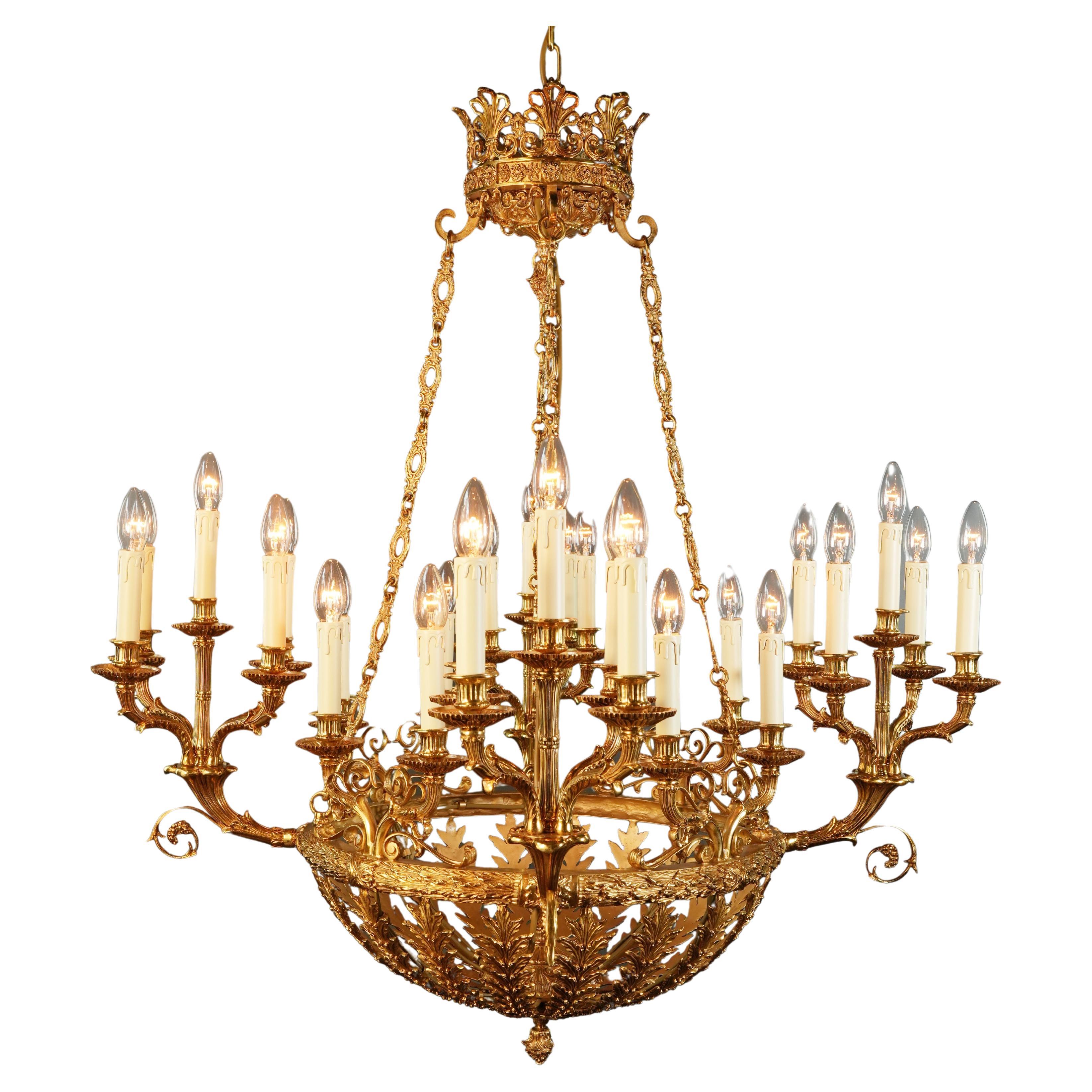 21st Century Baroque Brass Empire Chandelier Crystal Lustre Lamp Antique Gold 