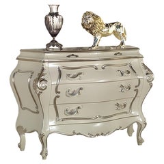 21st Century Baroque White Chest of Drawers with Silver Leaf by Modenese Gastone