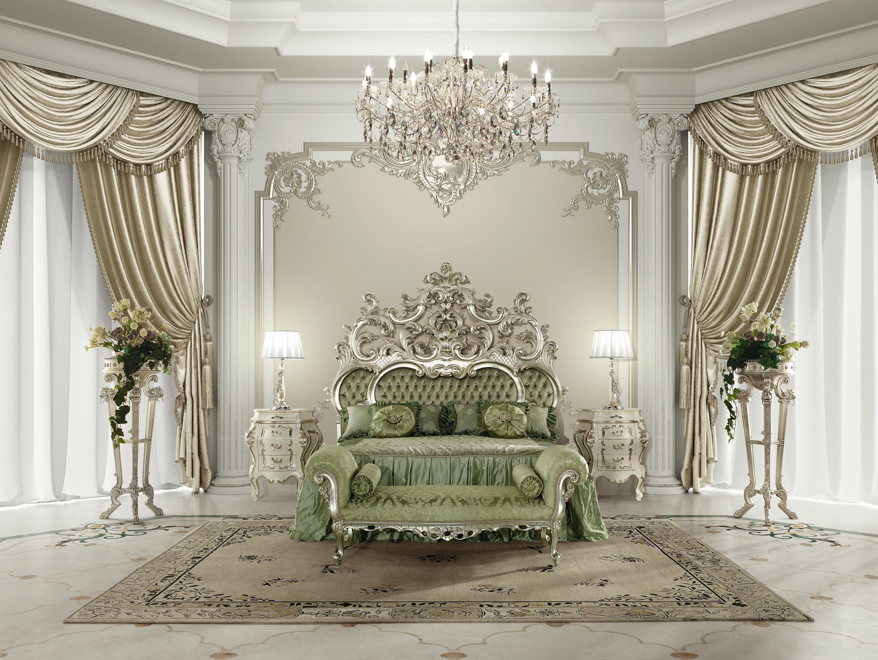 Appliqué 21st Century Baroque White Night Table with Silver Leaf by Modenese Gastone For Sale