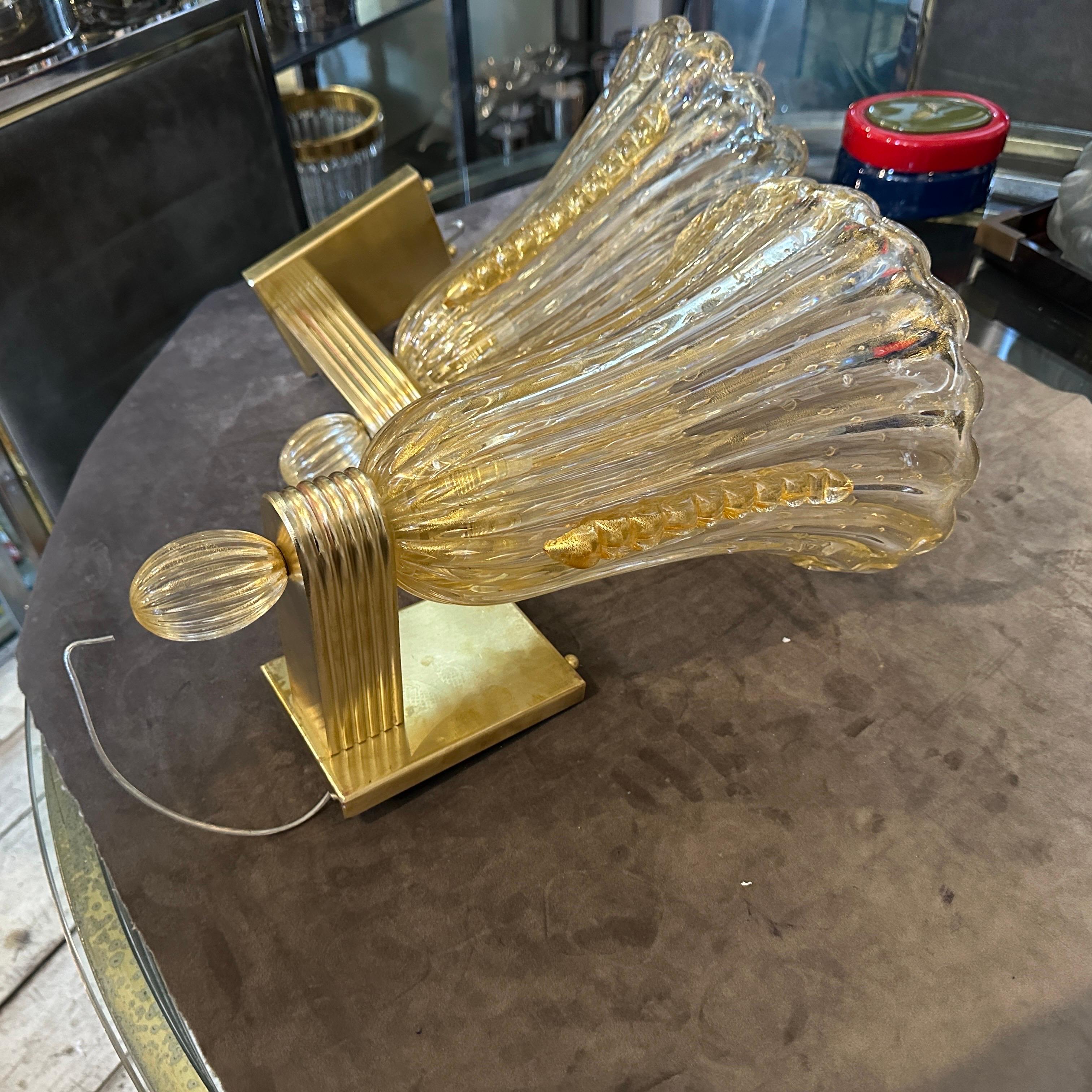 21st Century Barovier Style Modern Amber Murano Glass and Brass Wall Sconces For Sale 10