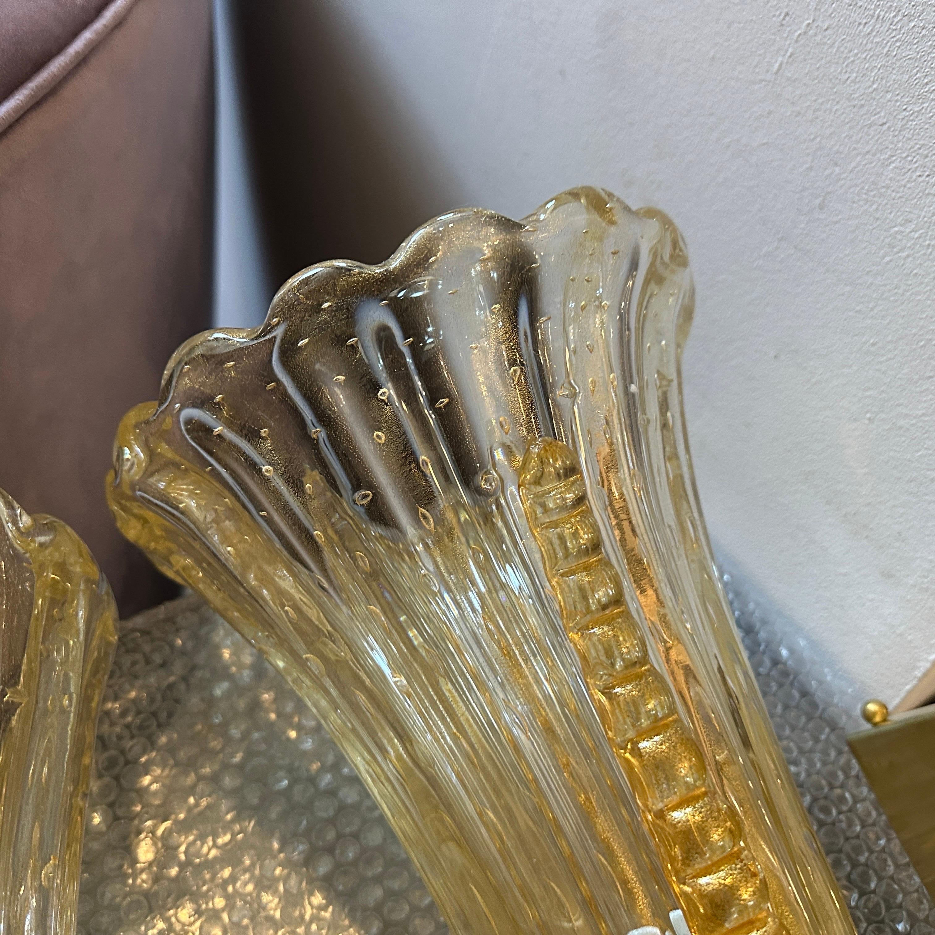 21st Century Barovier Style Modern Amber Murano Glass and Brass Wall Sconces For Sale 12