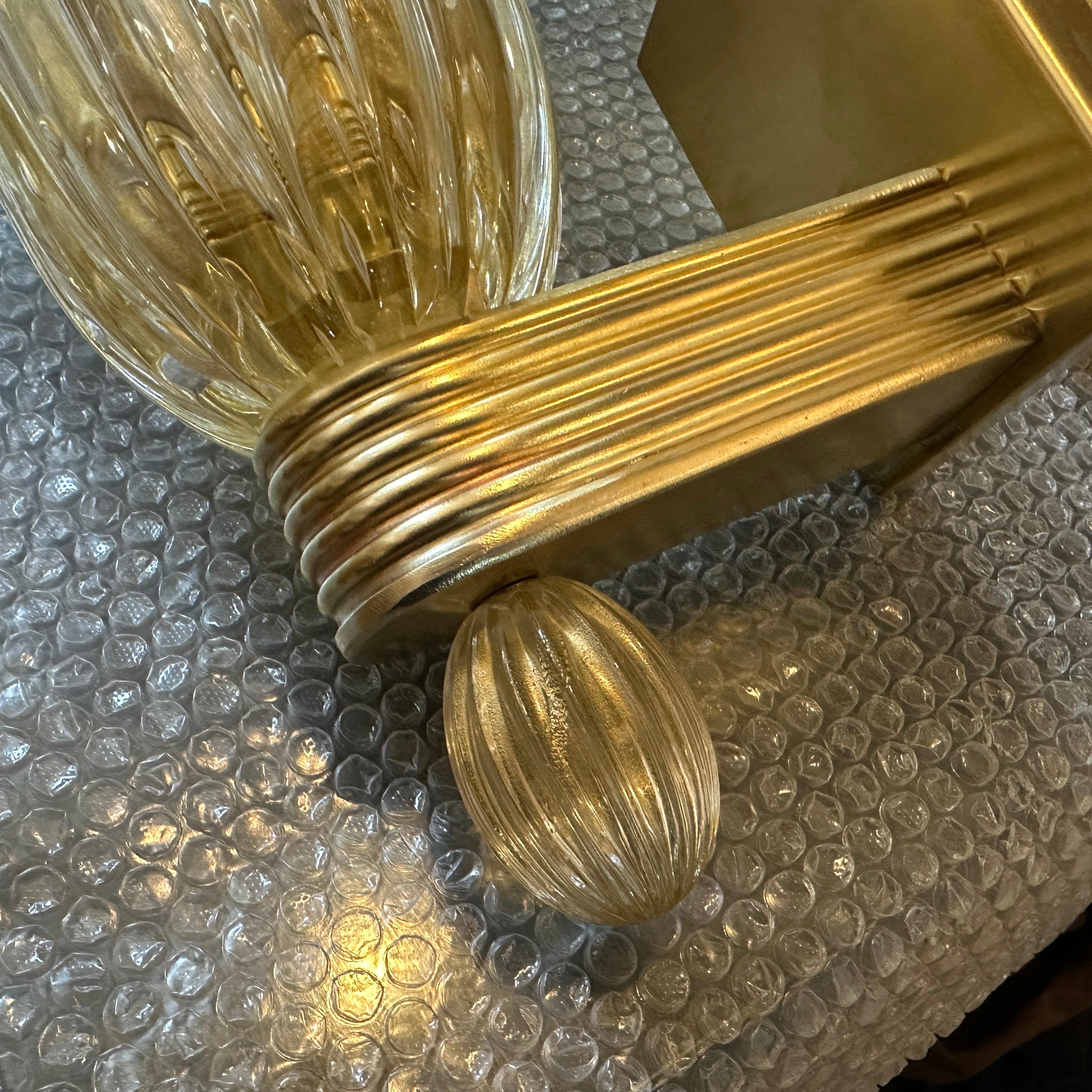 21st Century Barovier Style Modern Amber Murano Glass and Brass Wall Sconces For Sale 13