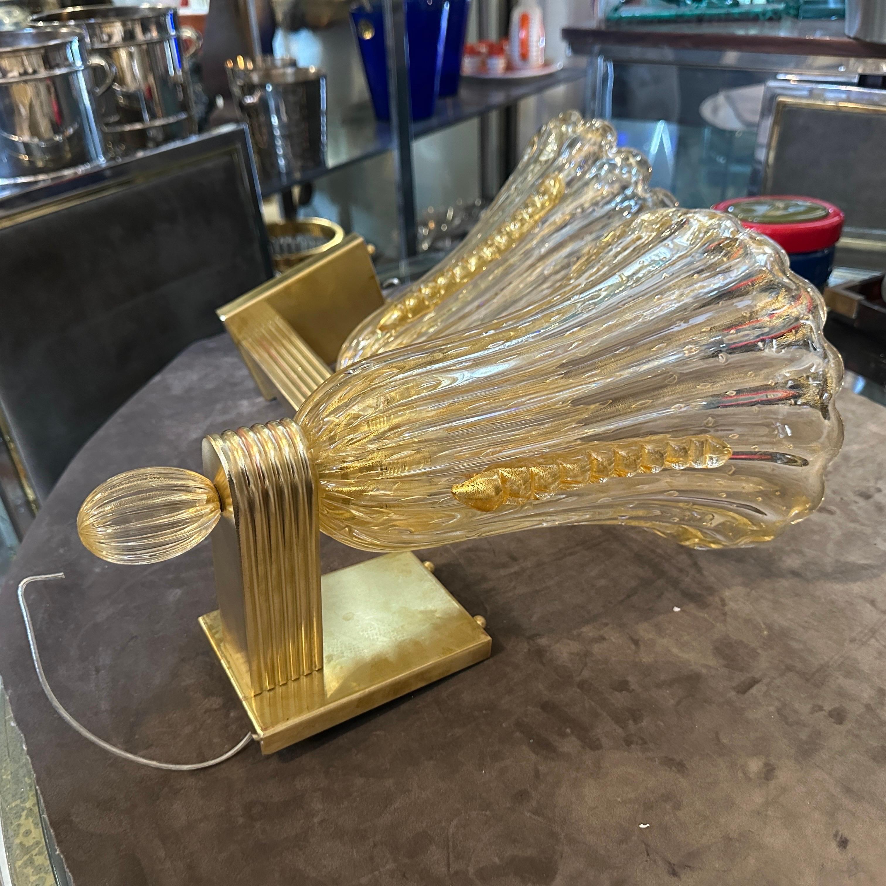 Mid-Century Modern 21st Century Barovier Style Modern Amber Murano Glass and Brass Wall Sconces For Sale