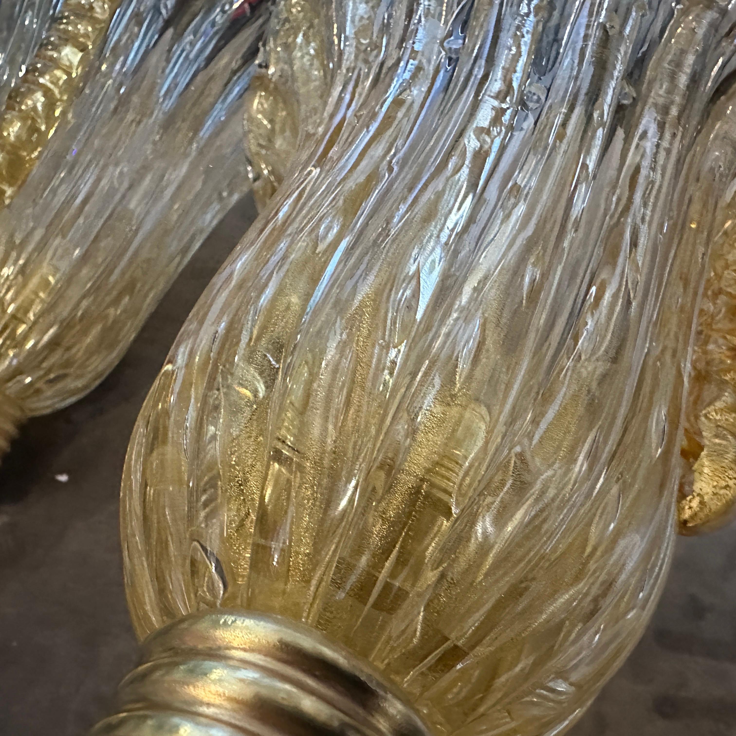 Hand-Crafted 21st Century Barovier Style Modern Amber Murano Glass and Brass Wall Sconces For Sale