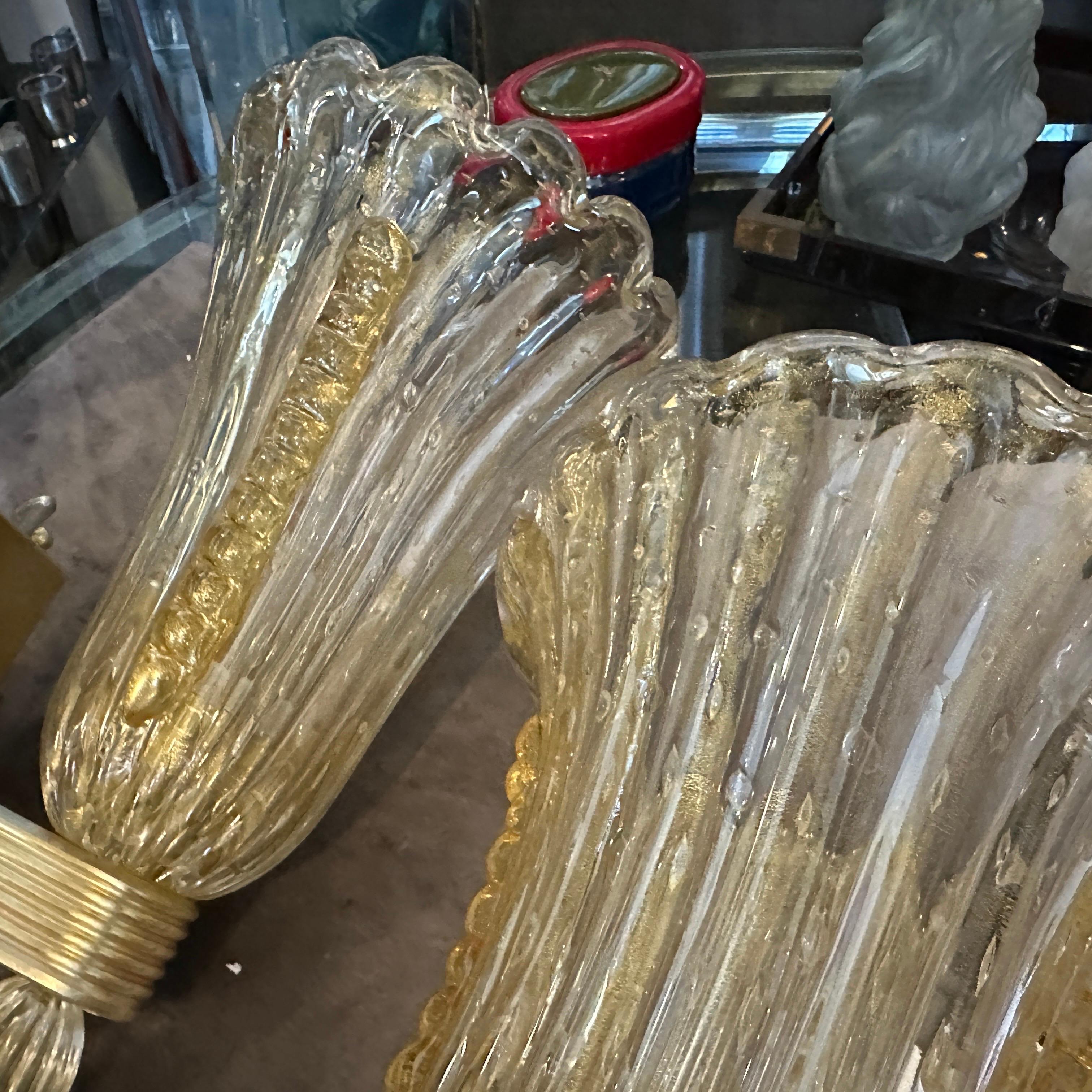 21st Century Barovier Style Modern Amber Murano Glass and Brass Wall Sconces In Good Condition For Sale In Aci Castello, IT