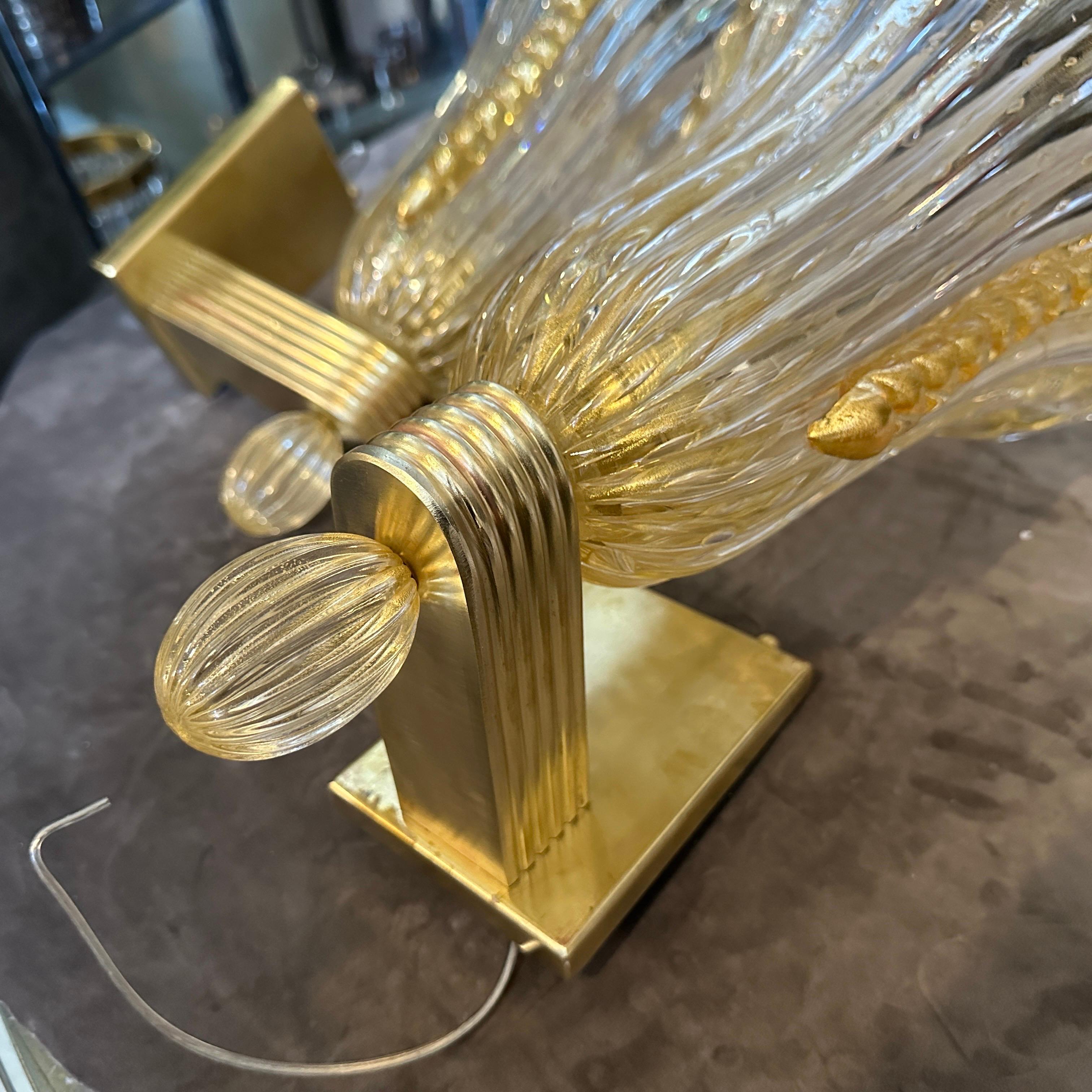 21st Century Barovier Style Modern Amber Murano Glass and Brass Wall Sconces For Sale 1