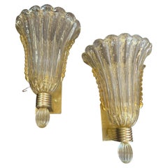 21. Jahrhundert Barovier Stil Moderne Bernstein Murano-Glas und Messing Wandleuchter