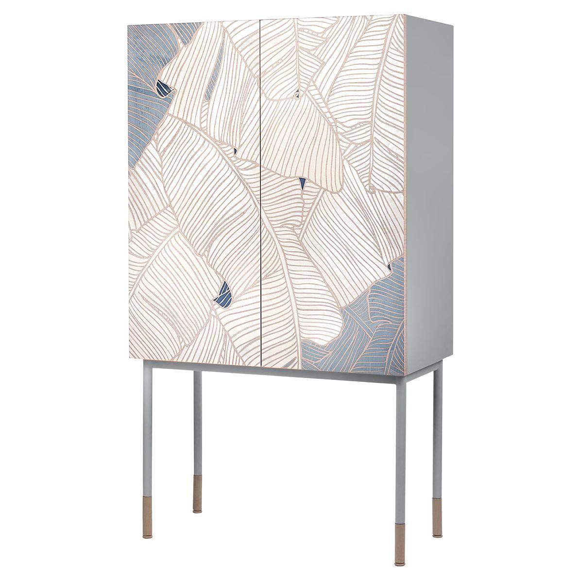 21st Century Basjoo Bar Cabinet in Cedar, White and Blue Erable, Made in Italy
