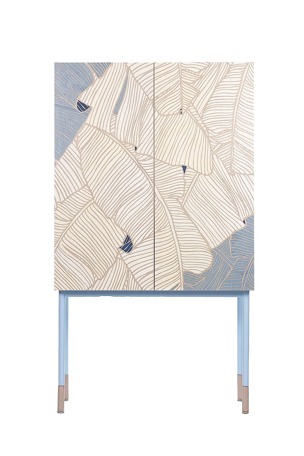 Marked by a delightful palette of white and blue colors, Basjoo is inspired by the unattainable perfection of nature. Every detail of this piece of furniture smells of exotic nature, of tropical forests, of light filtered by the fresh leaves of the