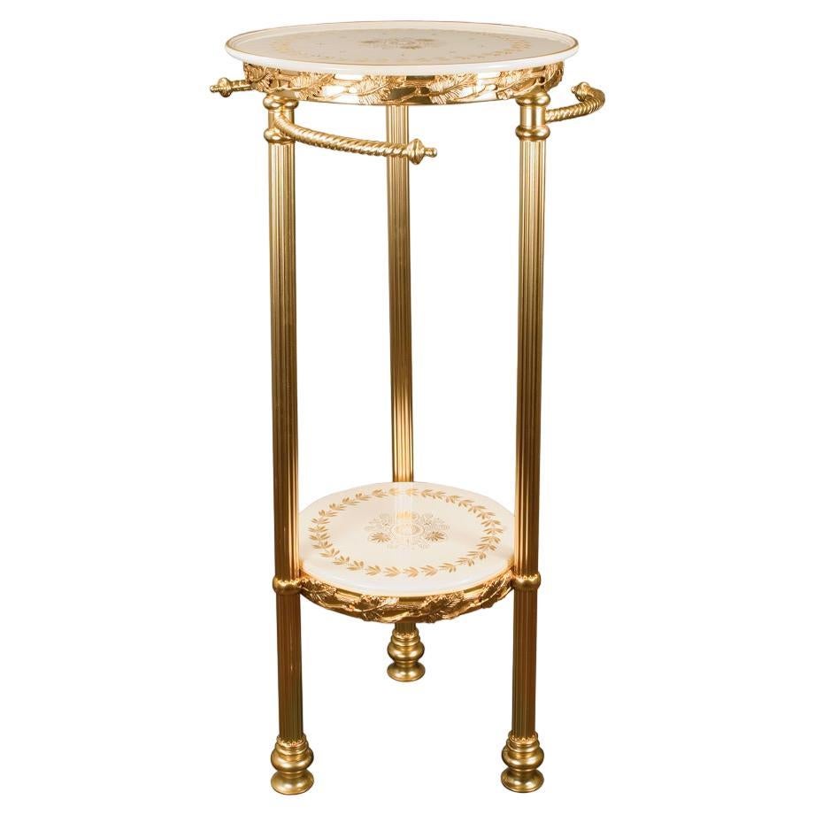 21st Century bathroom table in golden bronze and porcelain with towel-holder  For Sale