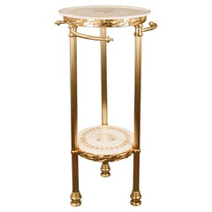 21st Century bathroom table in golden bronze and porcelain with towel-holder 