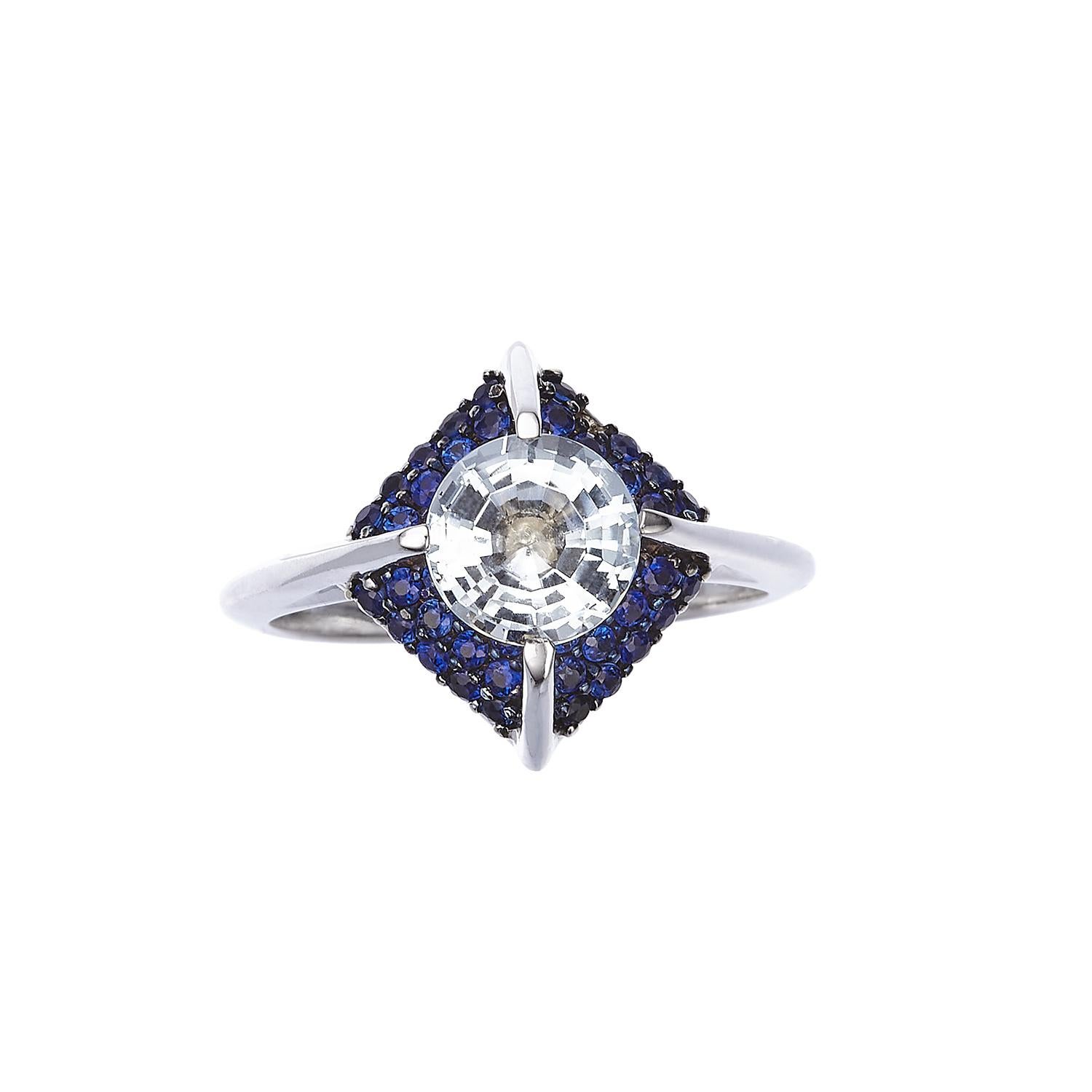 Vogue Awarded Diamond Blue Sapphire Cosmic 18K white Gold Made in Italy  Pendant For Sale 13