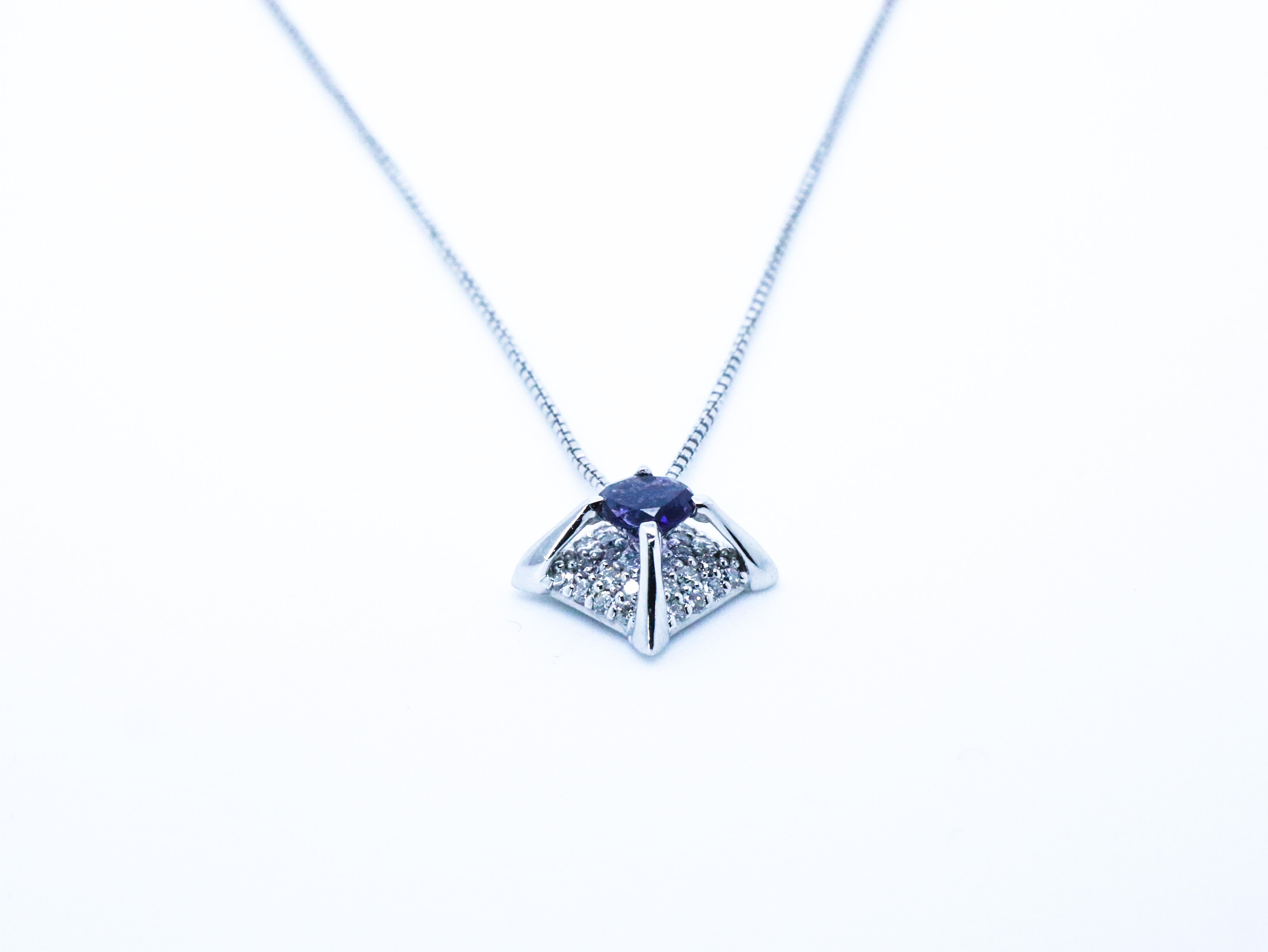 Vogue Awarded Diamond Blue Sapphire Cosmic 18K white Gold Made in Italy  Pendant For Sale 2