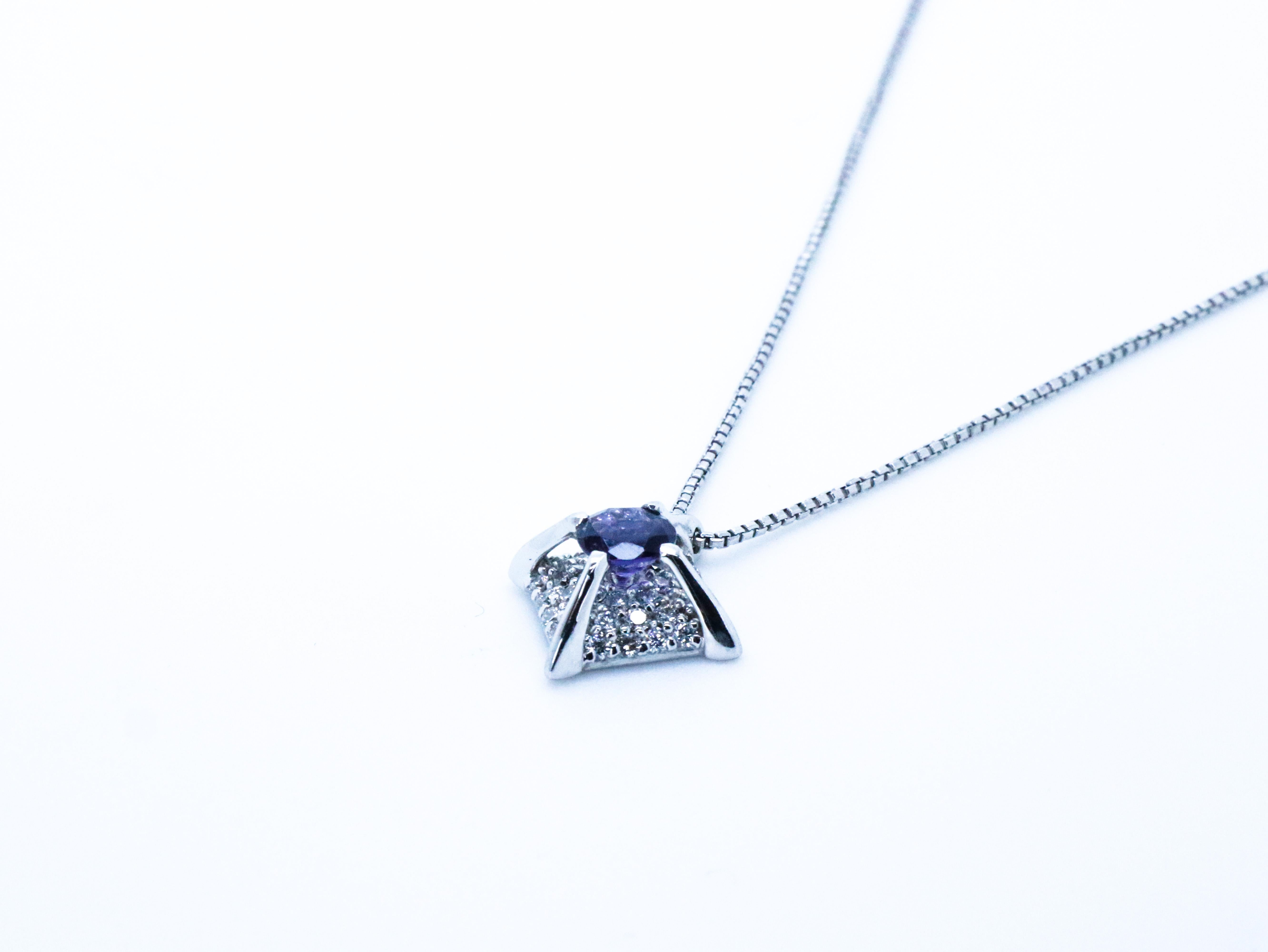 Vogue Awarded Diamond Blue Sapphire Cosmic 18K white Gold Made in Italy  Pendant For Sale 3