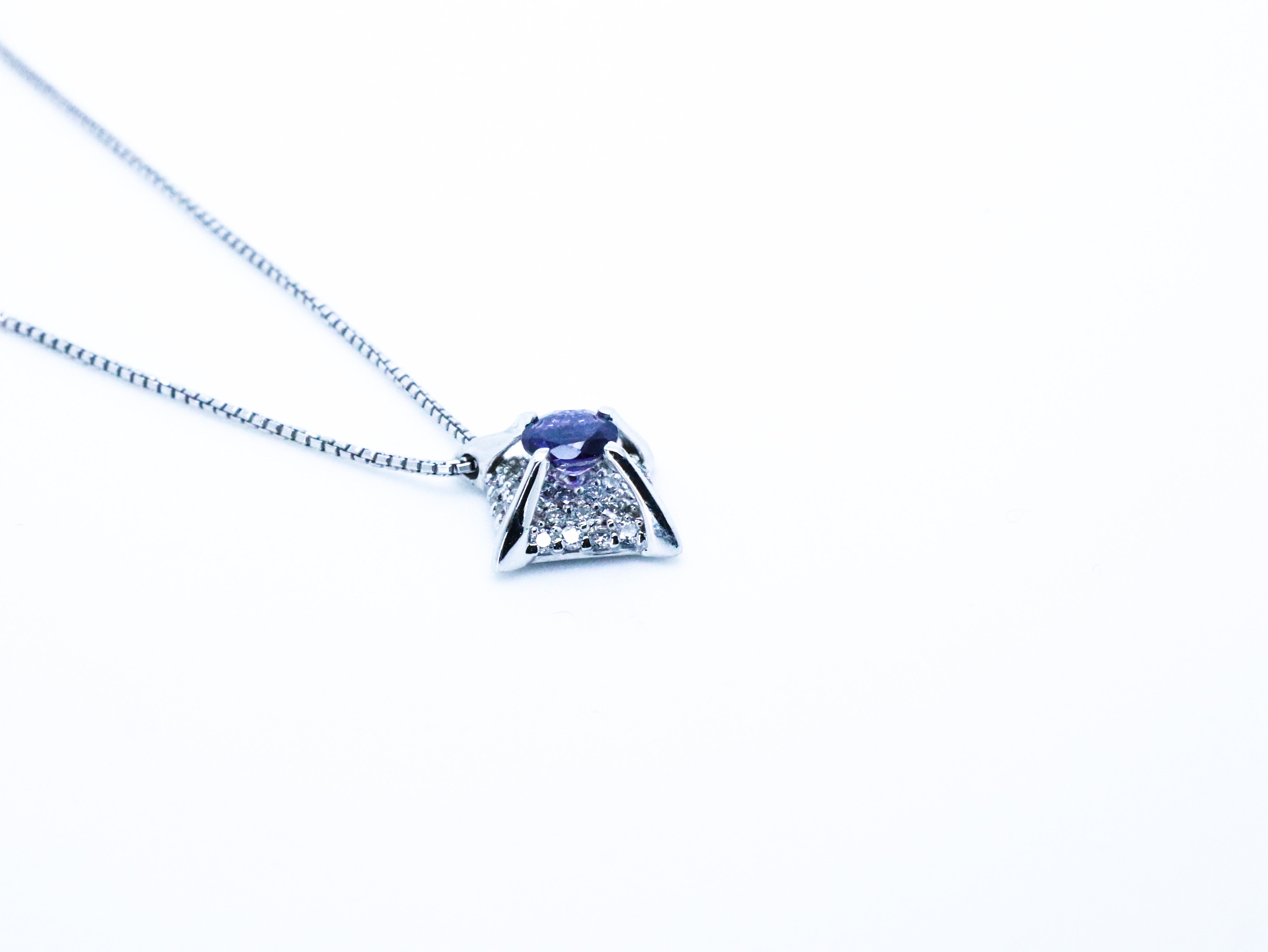 Vogue Awarded Diamond Blue Sapphire Cosmic 18K white Gold Made in Italy  Pendant For Sale 4