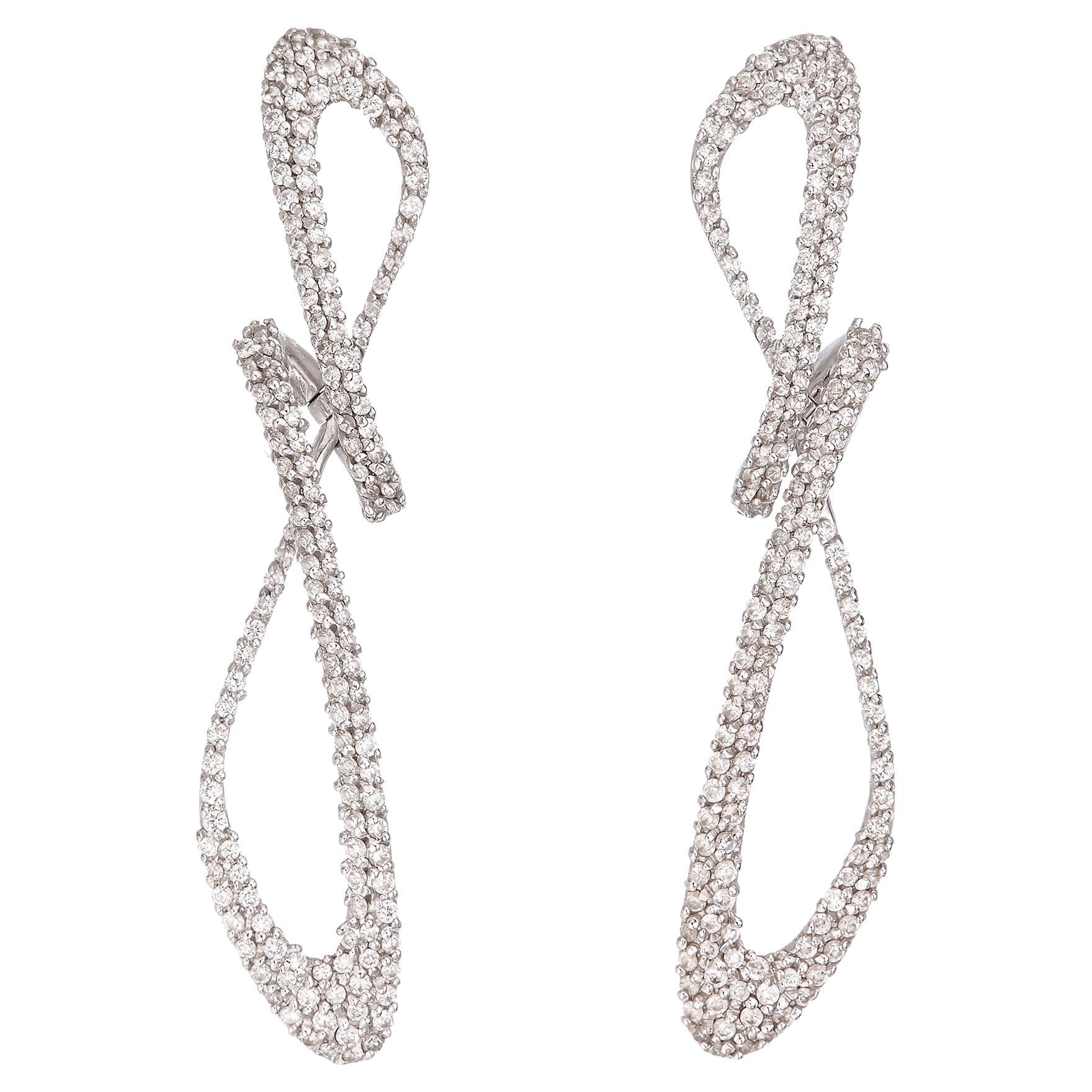 18k White Gold Diamond Pave Delicate Cosmic Empowering Shape-shifting Earrings For Sale
