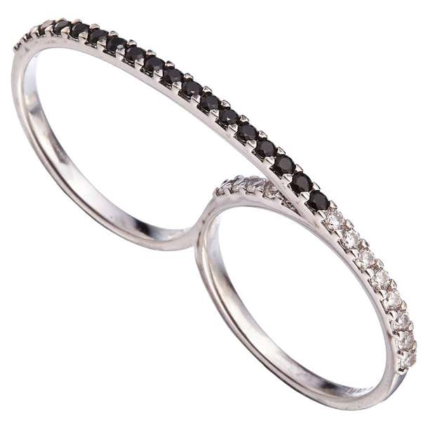 Customizable Made in Italy 18K White Gold White Black Diamond Two ...