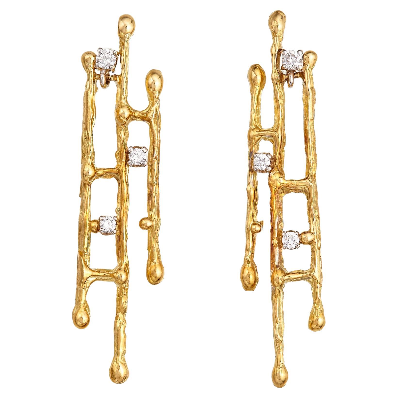 18k Yellow Gold Diamonds Made in Italy  Grounding Empowerment Dangle Earrings