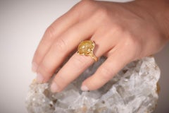 18K Yellow Gold Made in Italy Rutilated Quartz Grounding Asymmetry Cocktail Ring