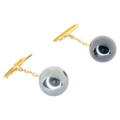 Made in Italy 18K Yellow Gold Bespoke Energetic Balance Onyx Hematite Cufflinks