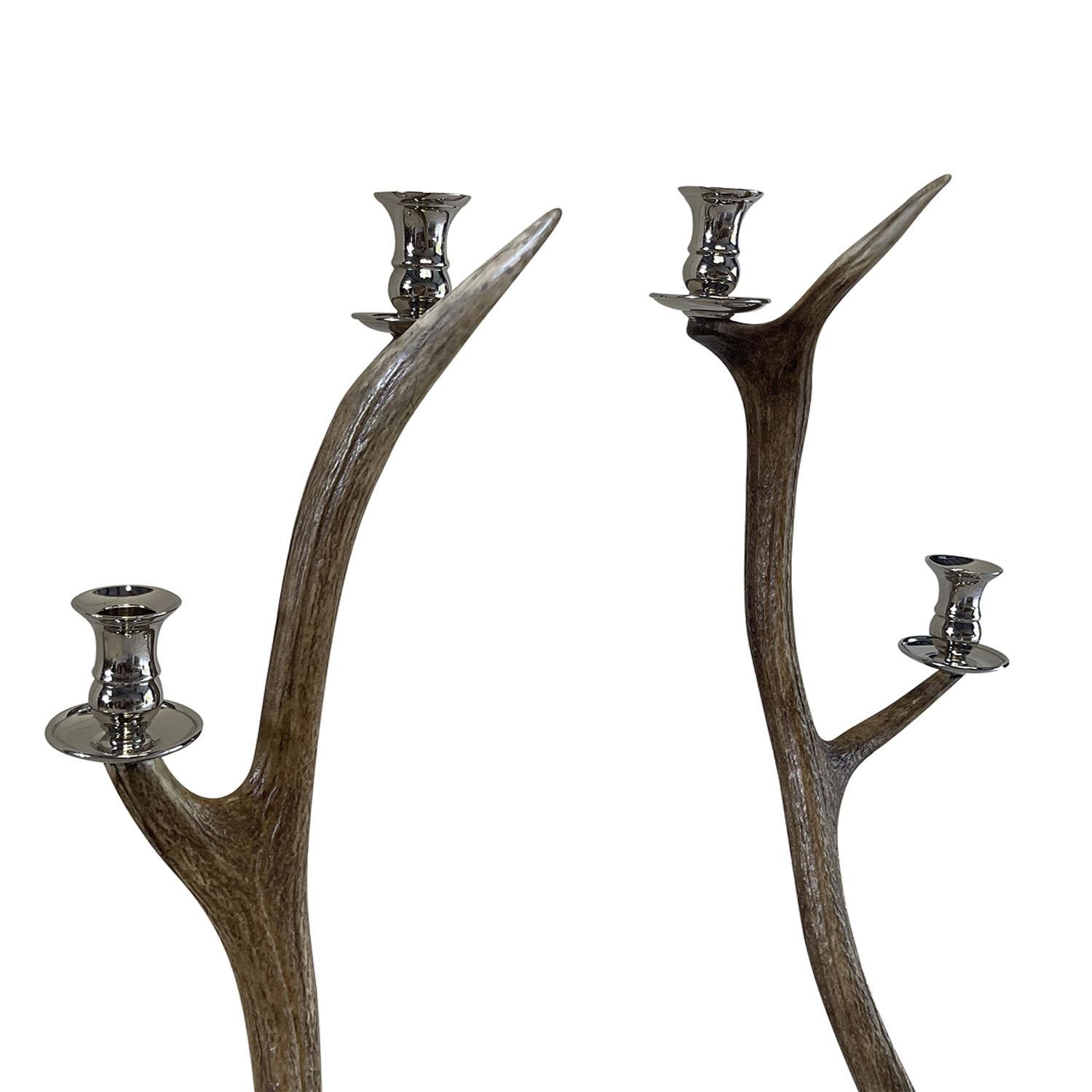 Contemporary 21st Century Belgian Pair of Faux Antler Candle Holders - Sculptural Sticks
