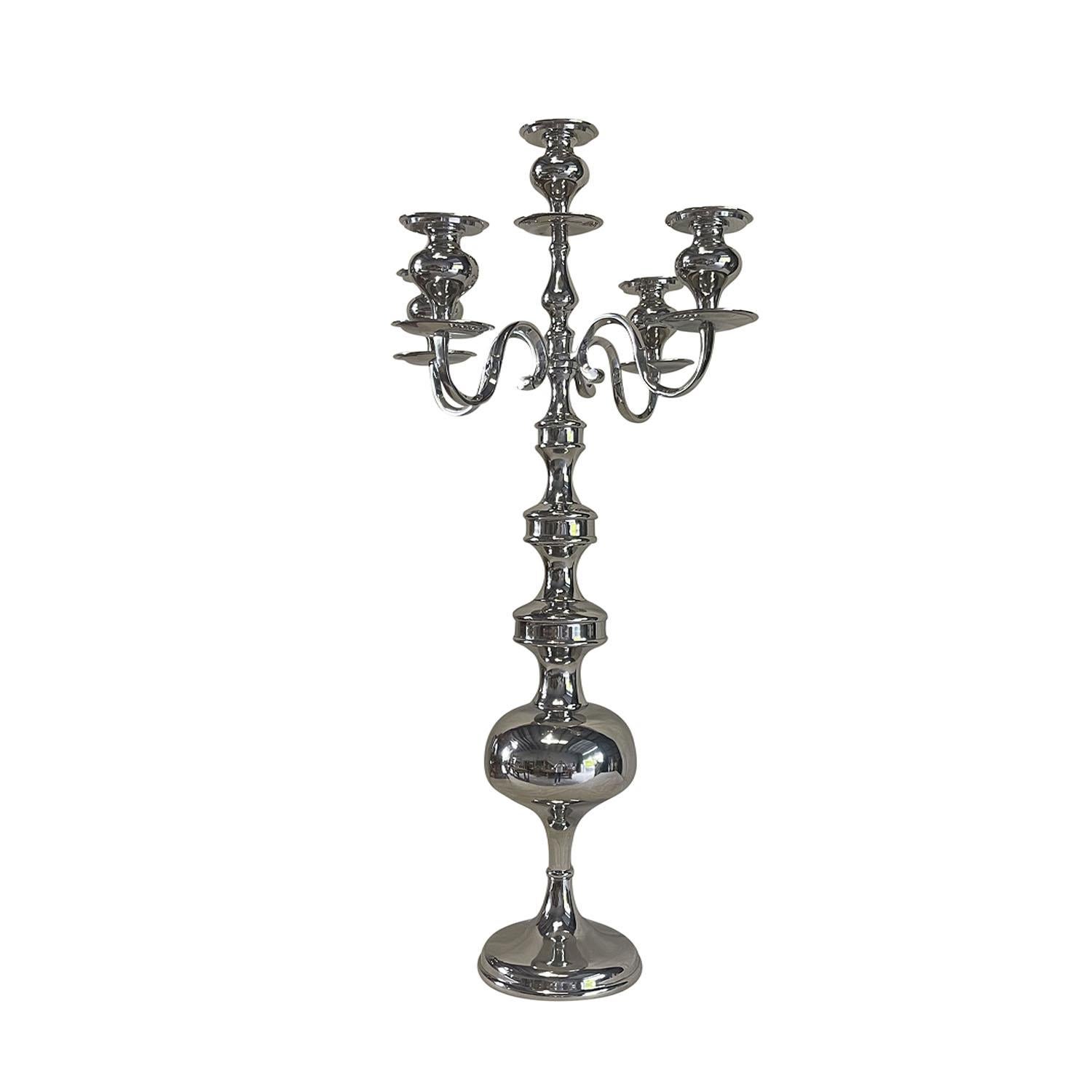 21st Century Belgian Pair of Tall Five Nickel Light Candelabras In Excellent Condition For Sale In West Palm Beach, FL