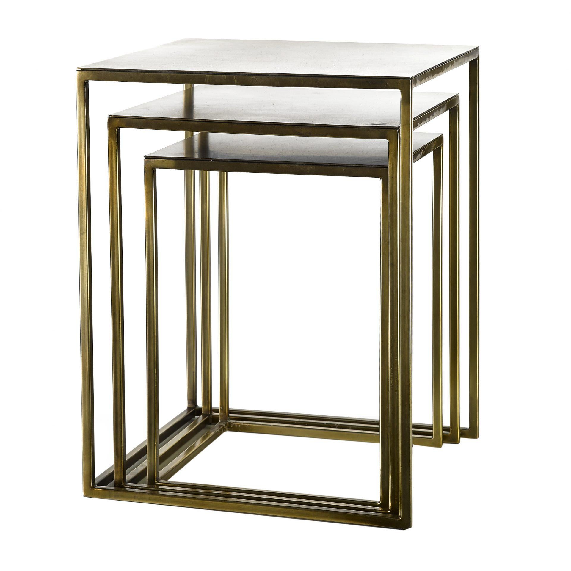 Mid-Century Modern 21st Century Belgian Set of Three Juliette Metal Square Nesting Tables For Sale
