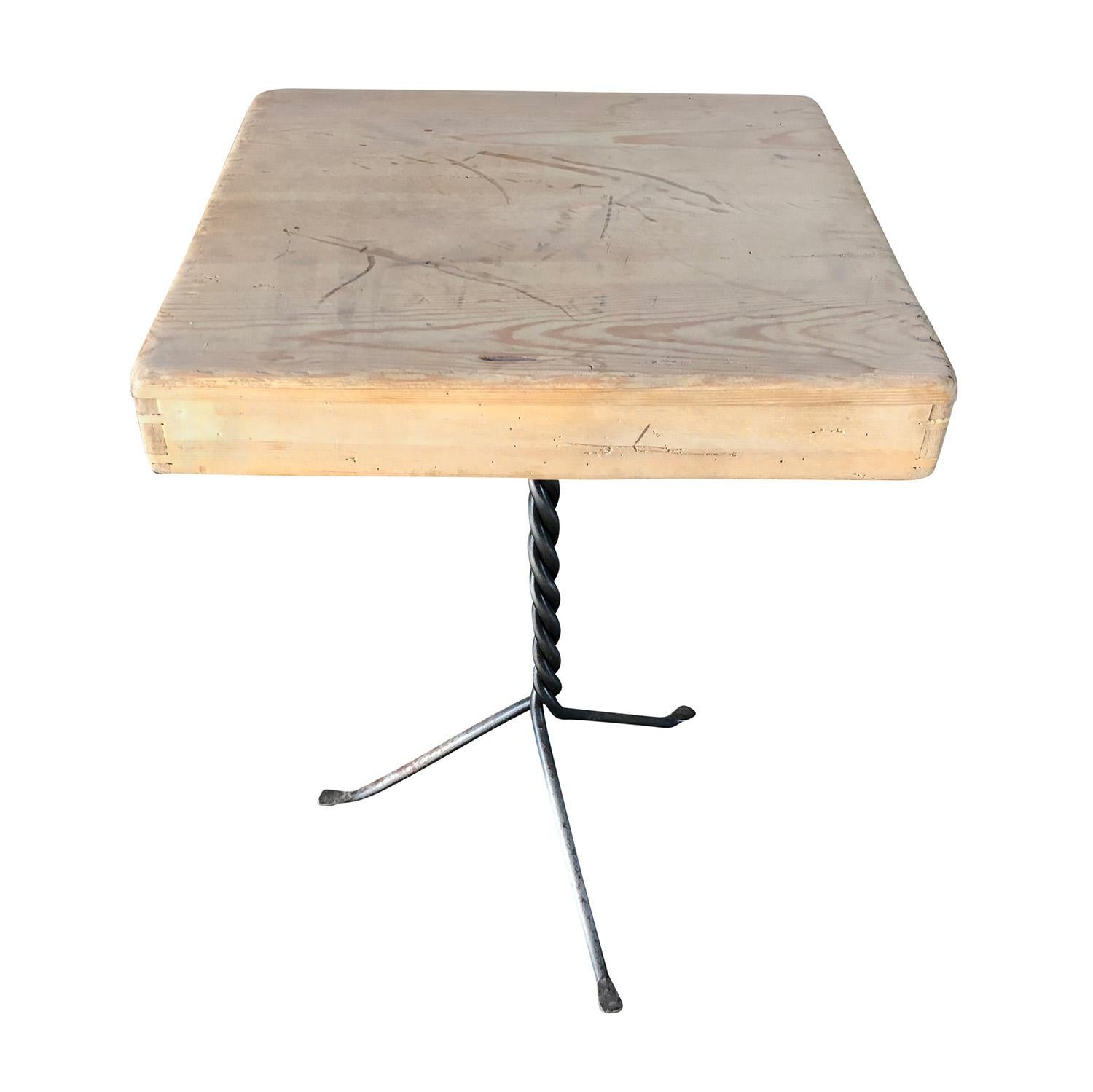 Mid-Century Modern 21st Century Belgian Side Pinewood Table - Single Iron Serving Table For Sale
