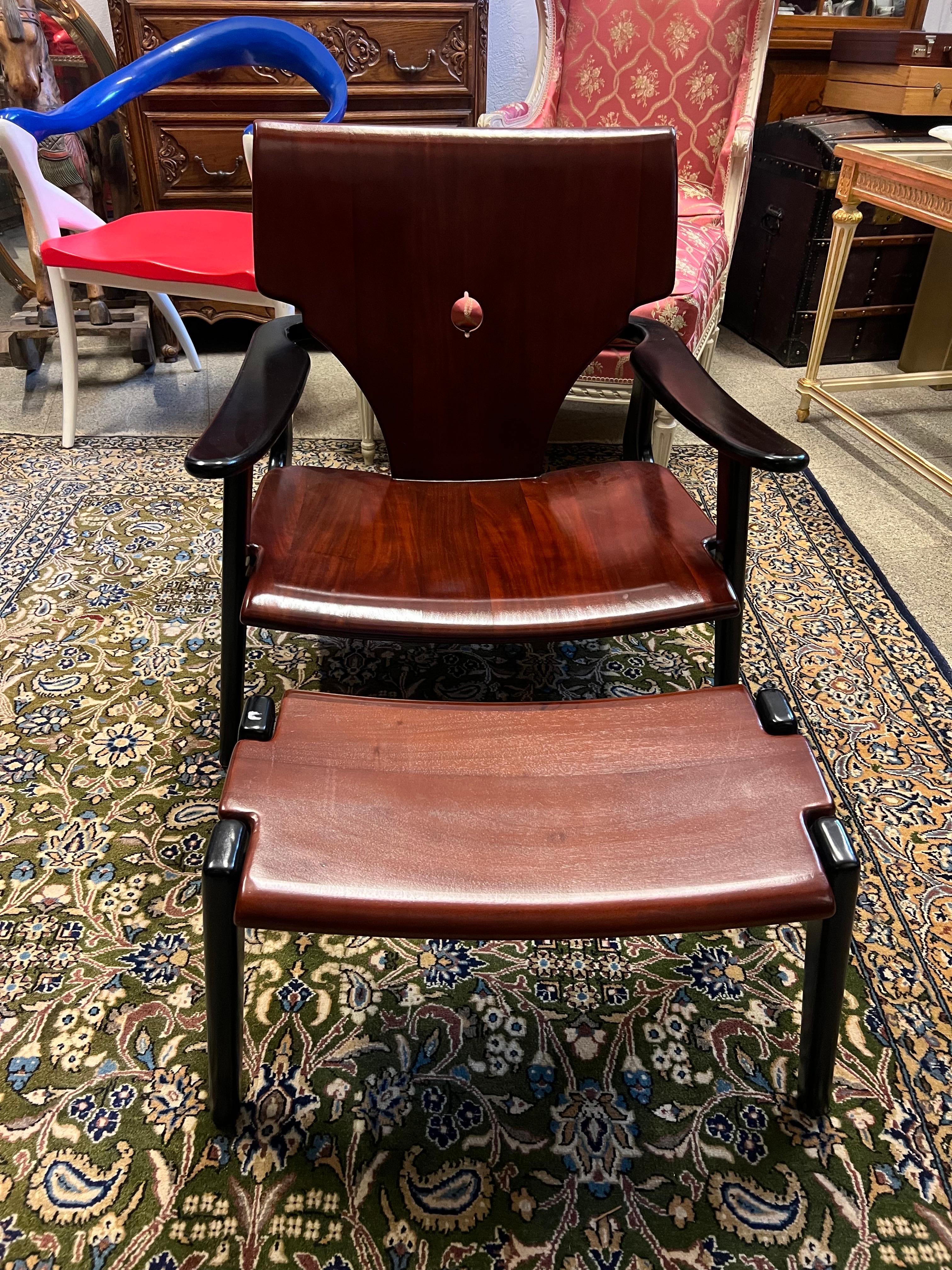 Hand-Carved 21st Century Belgian Teak Zen Set of Armchair with Stool by Olivier de Schrijver For Sale