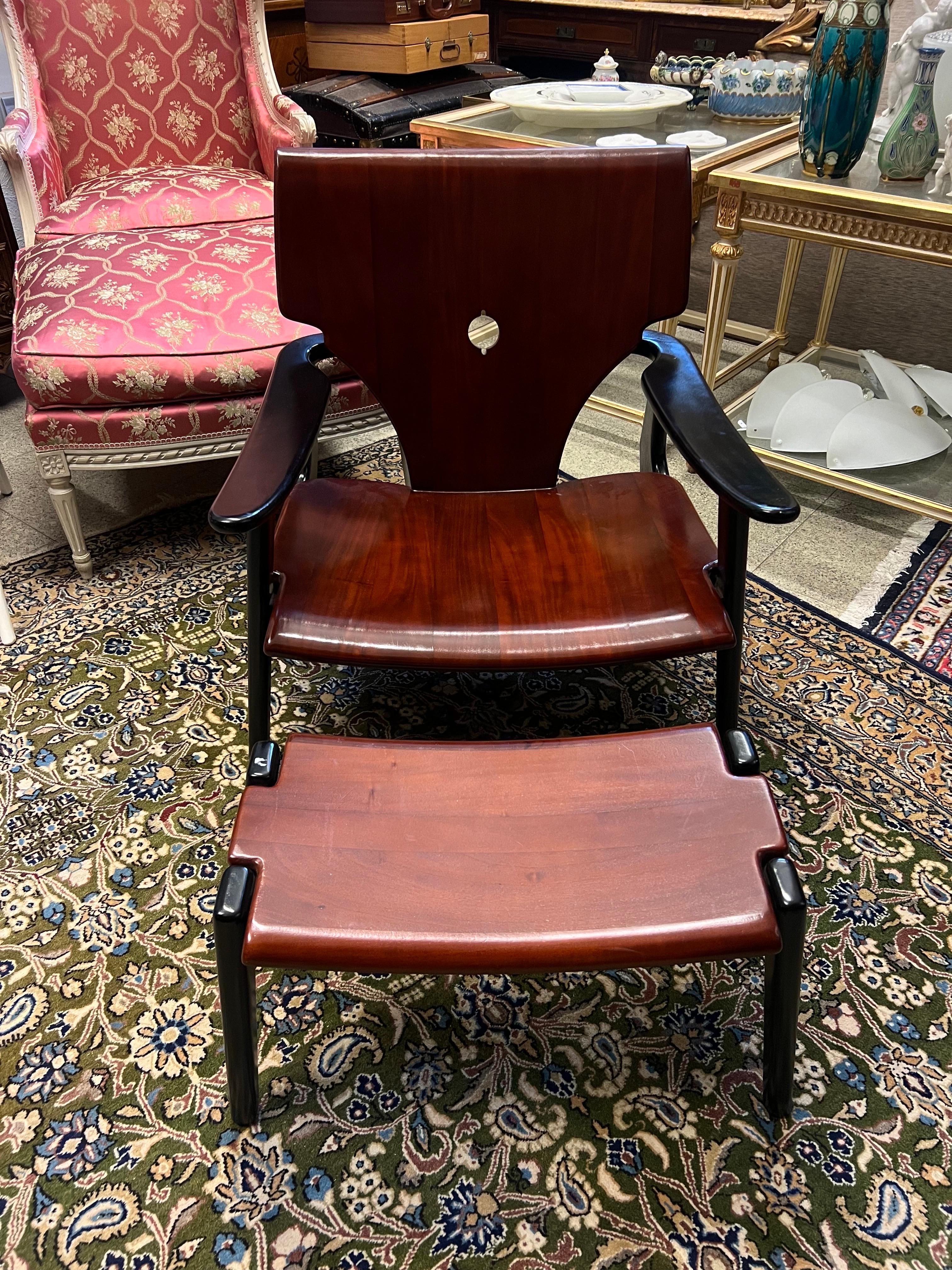 Contemporary 21st Century Belgian Teak Zen Set of Armchair with Stool by Olivier de Schrijver For Sale