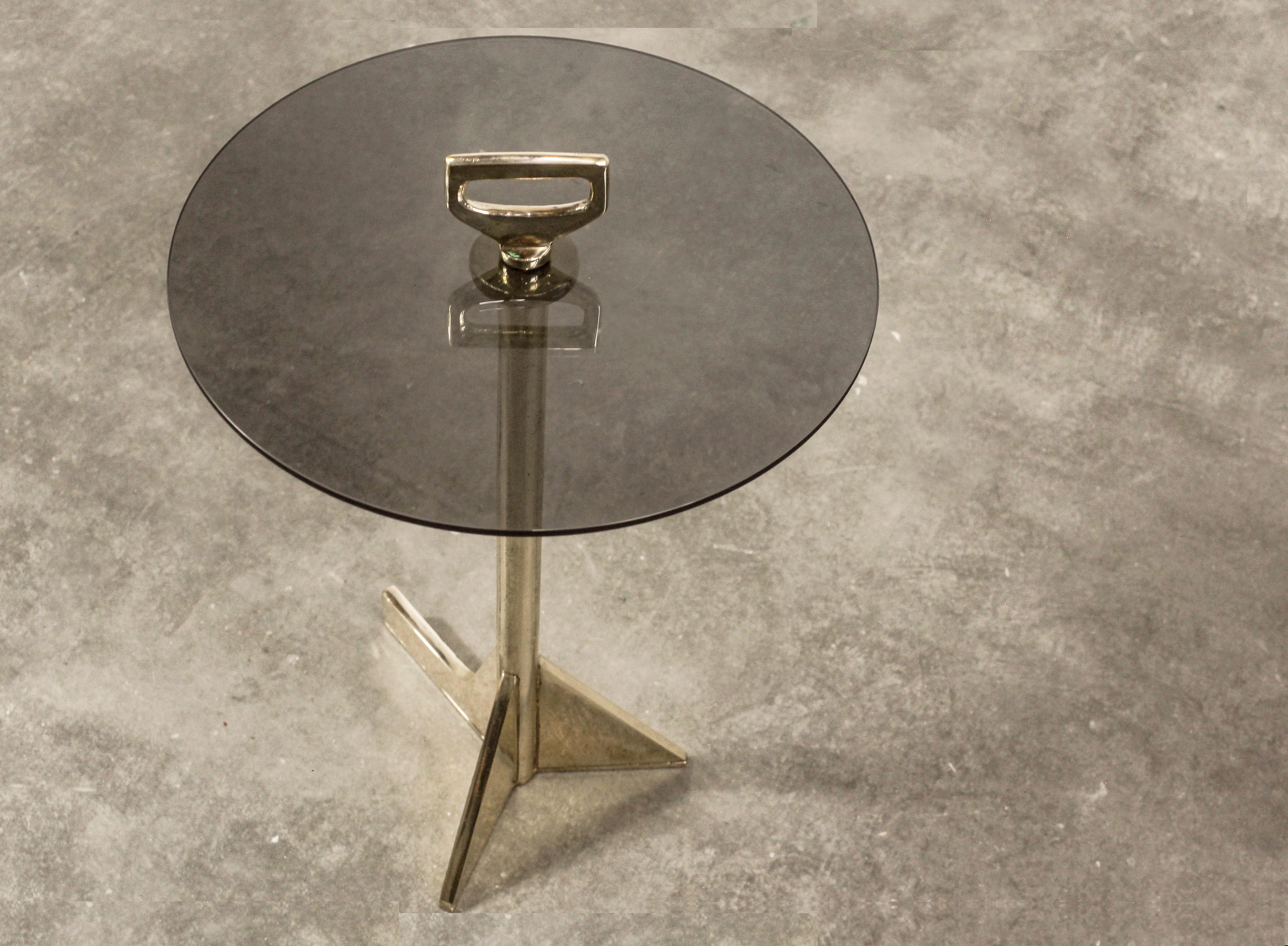 Modern 21st Century Cigarette Table in Cast Bronze and Glass from Costantini, Bellance For Sale