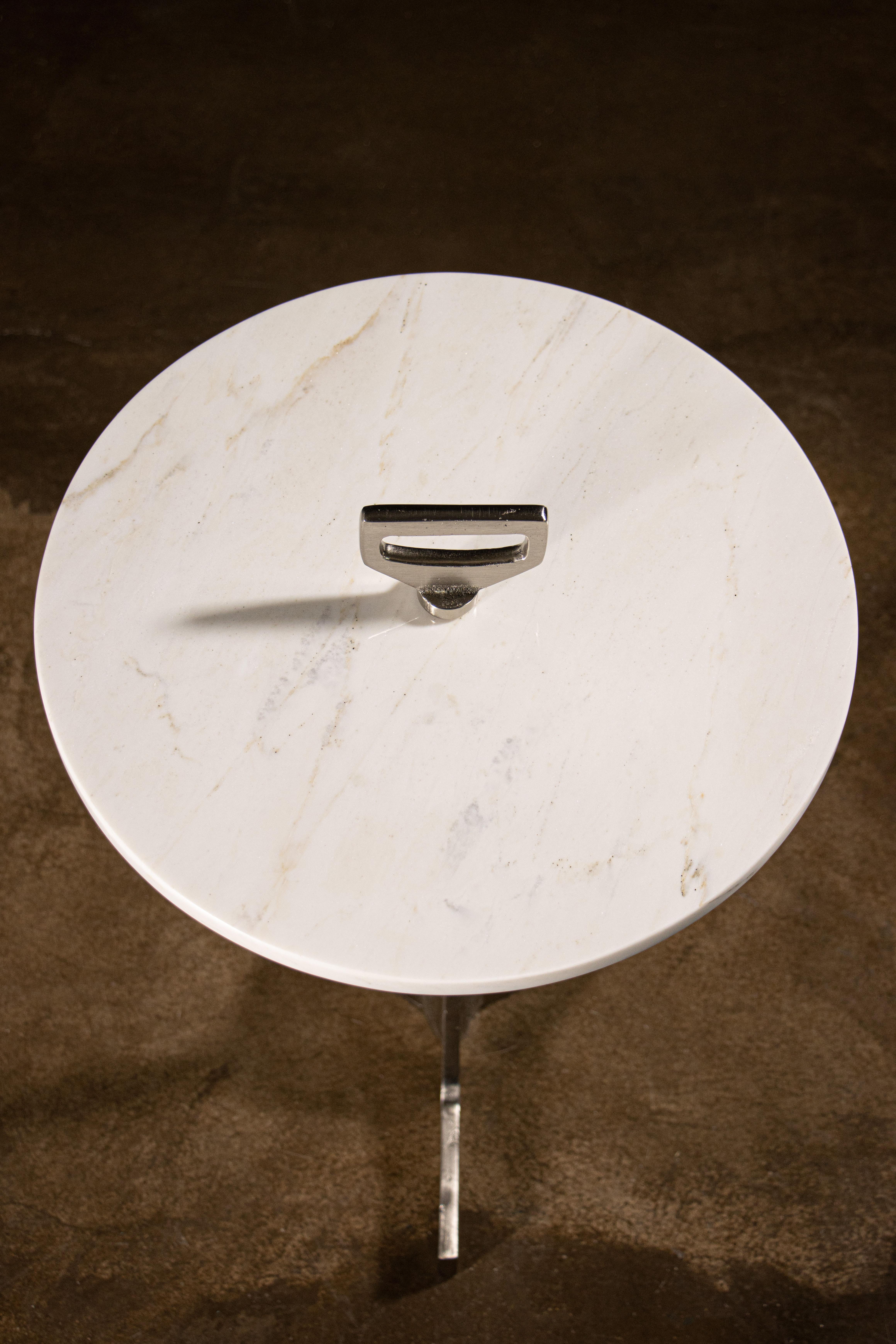 Contemporary 21st Century Bellance Cigarette Table in Cast Bronze and White Ibiza Stone For Sale