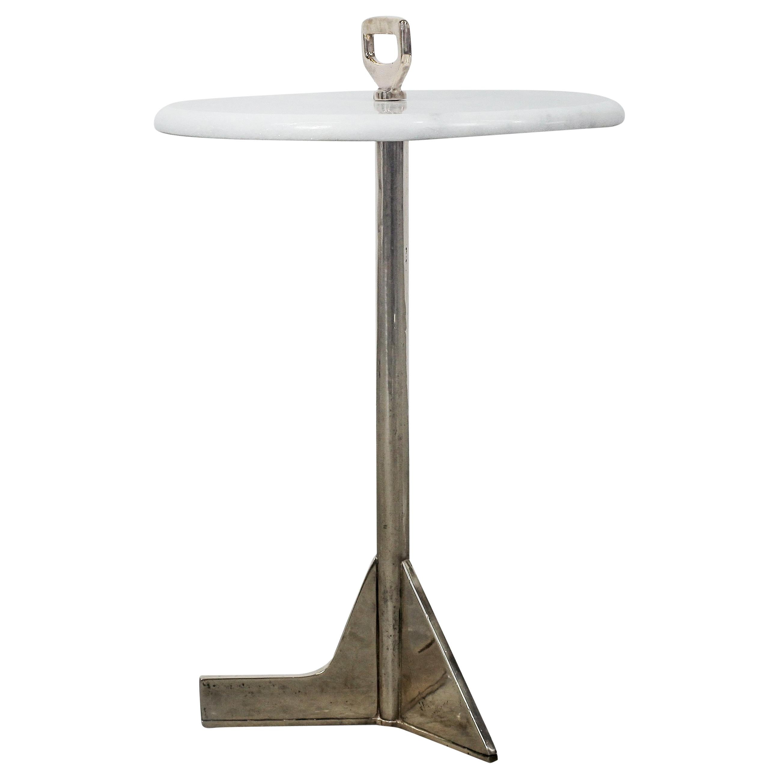 21st Century Bellance Cigarette Table in Cast Bronze and White Ibiza Stone For Sale