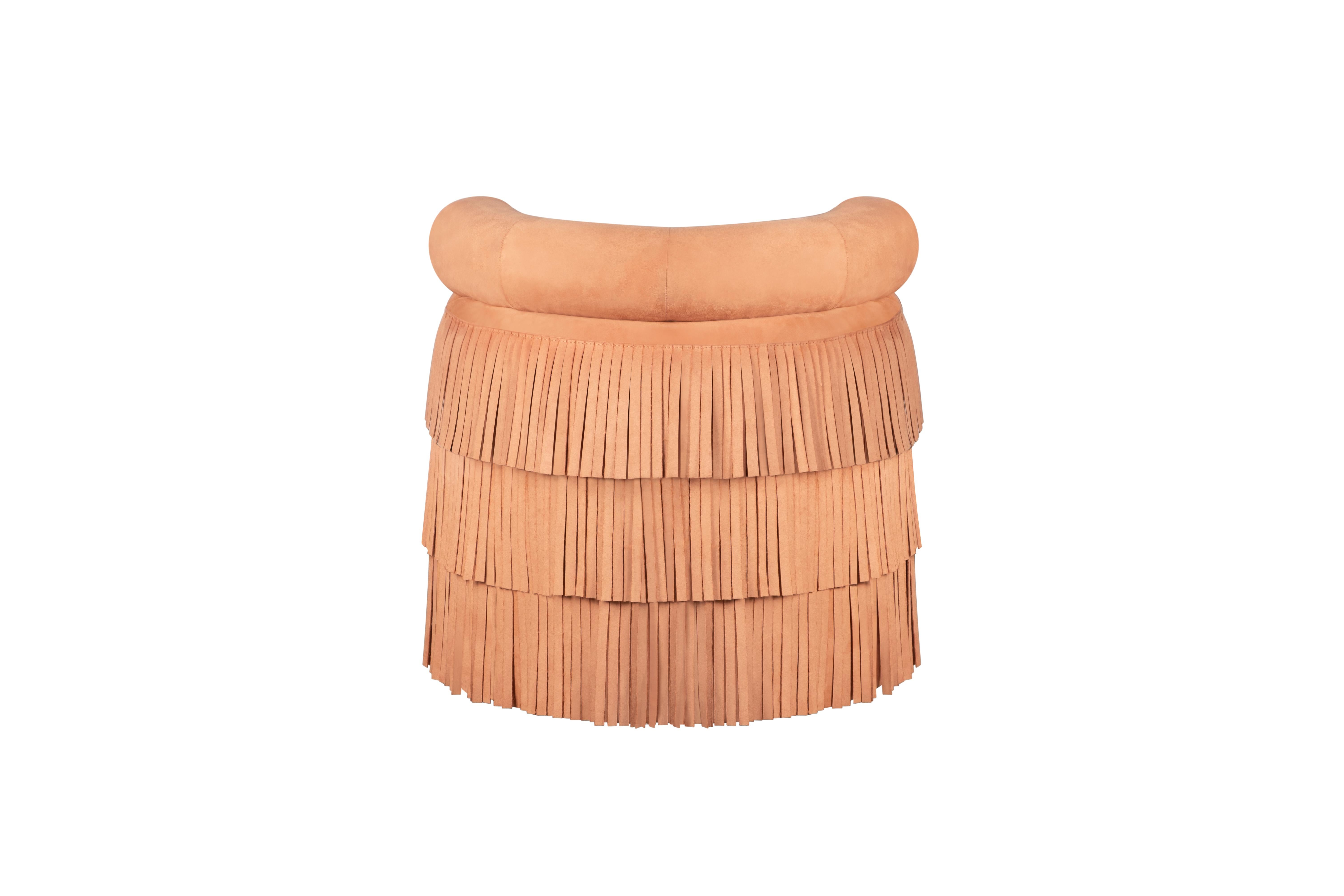 Tabouret en velours de coton Beth Fringes du 21ème siècle en vente 4