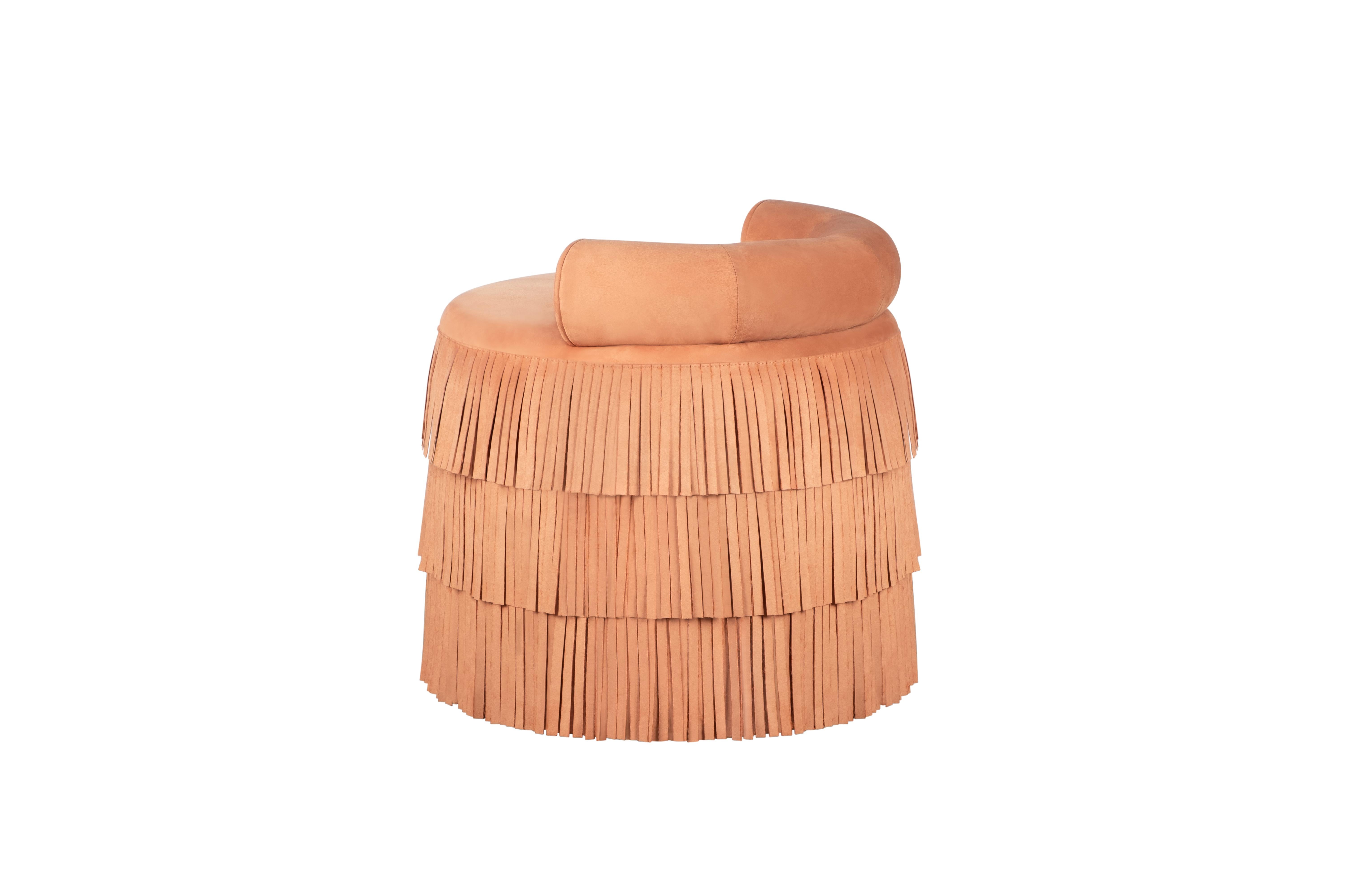 21st Century Beth Fringes Stool Cotton Velvet For Sale 3