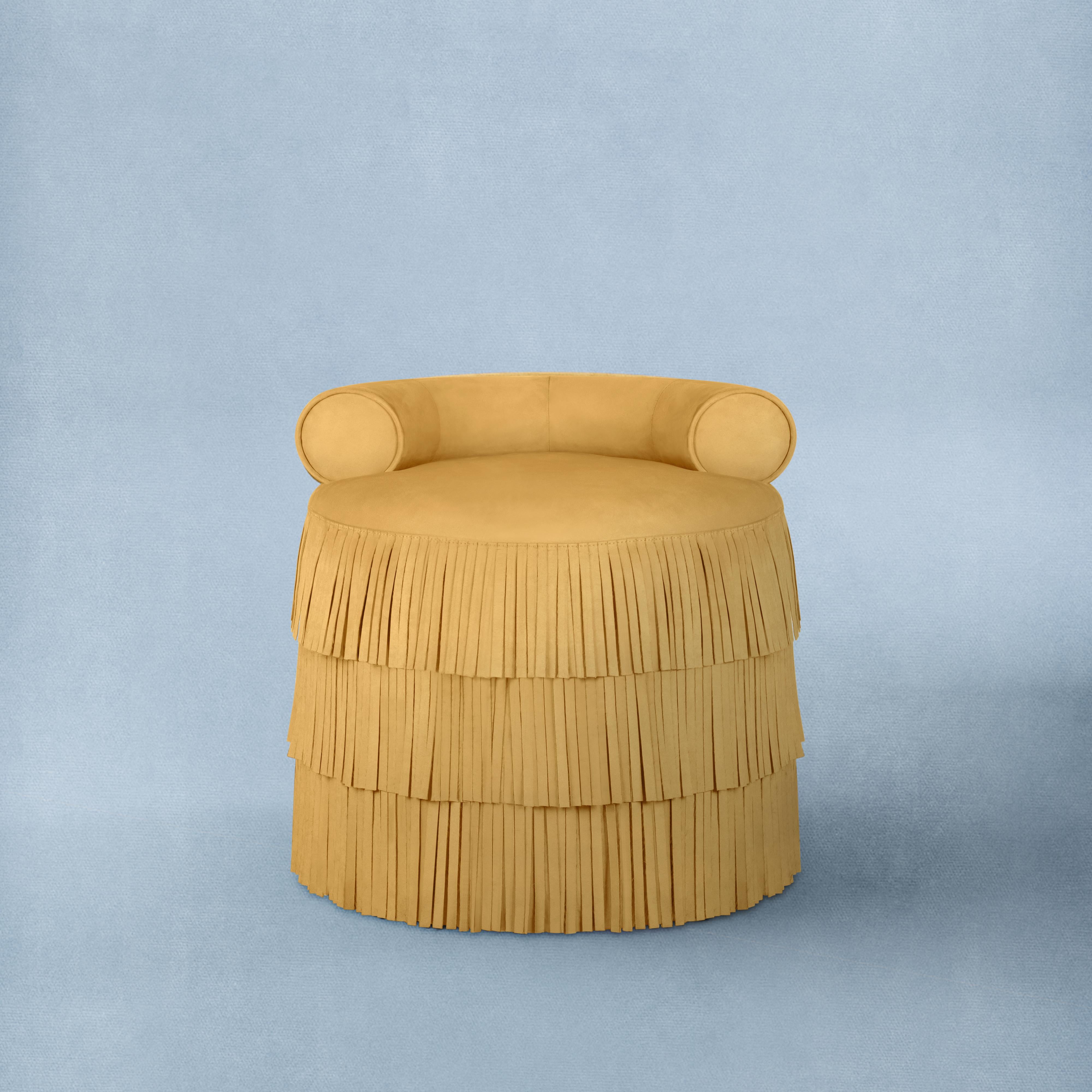 XXIe siècle et contemporain Tabouret en velours de coton Beth Fringes du 21ème siècle en vente