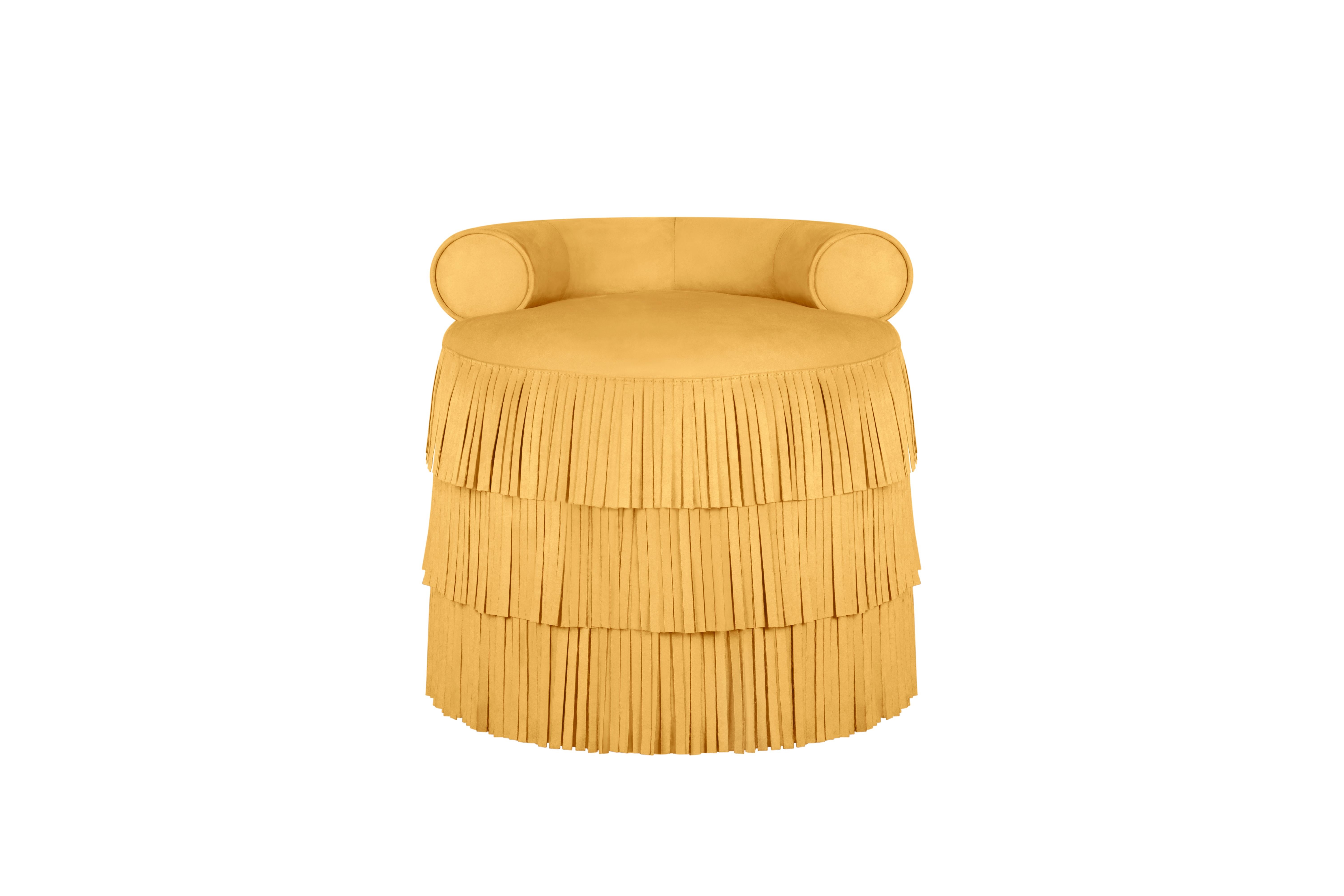 21st Century Beth Fringes Stool Cotton Velvet For Sale 1