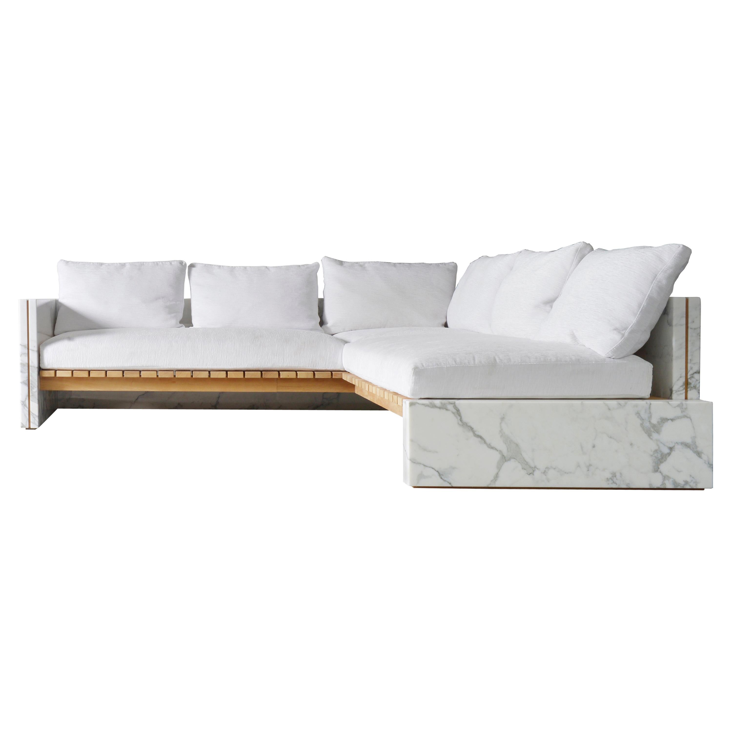 21st Century Bettogli White Statuario Marble Corner Sofa Customized Cushions For Sale